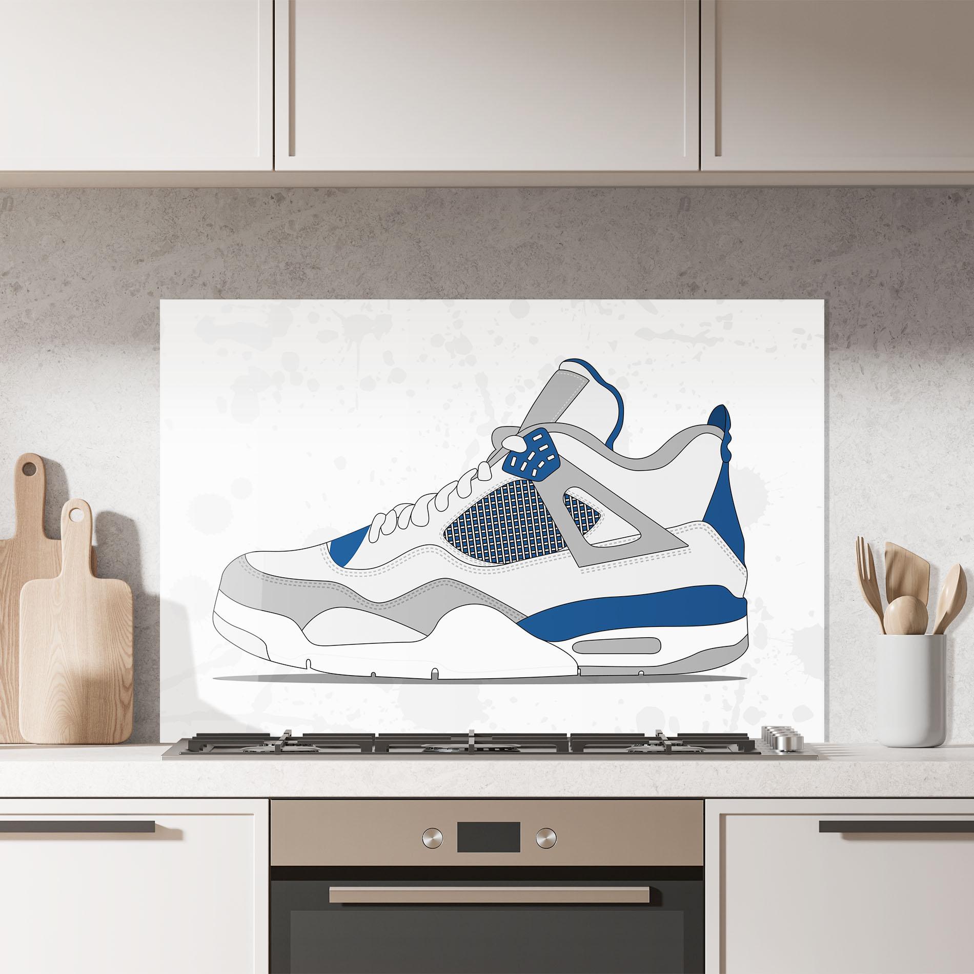 Küchenrückwand Glas Blue Grey Sneakers mockup 7