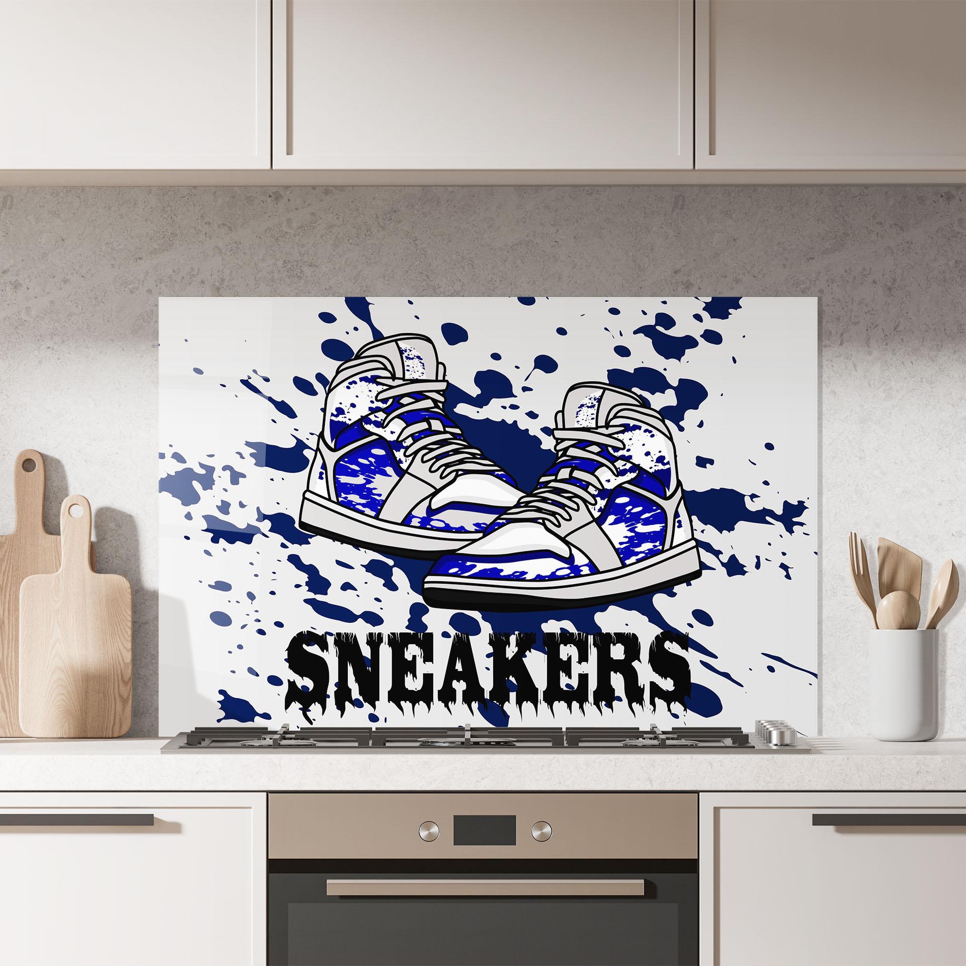 Küchenrückwand Glas Dark Blue Sneakers mockup 7
