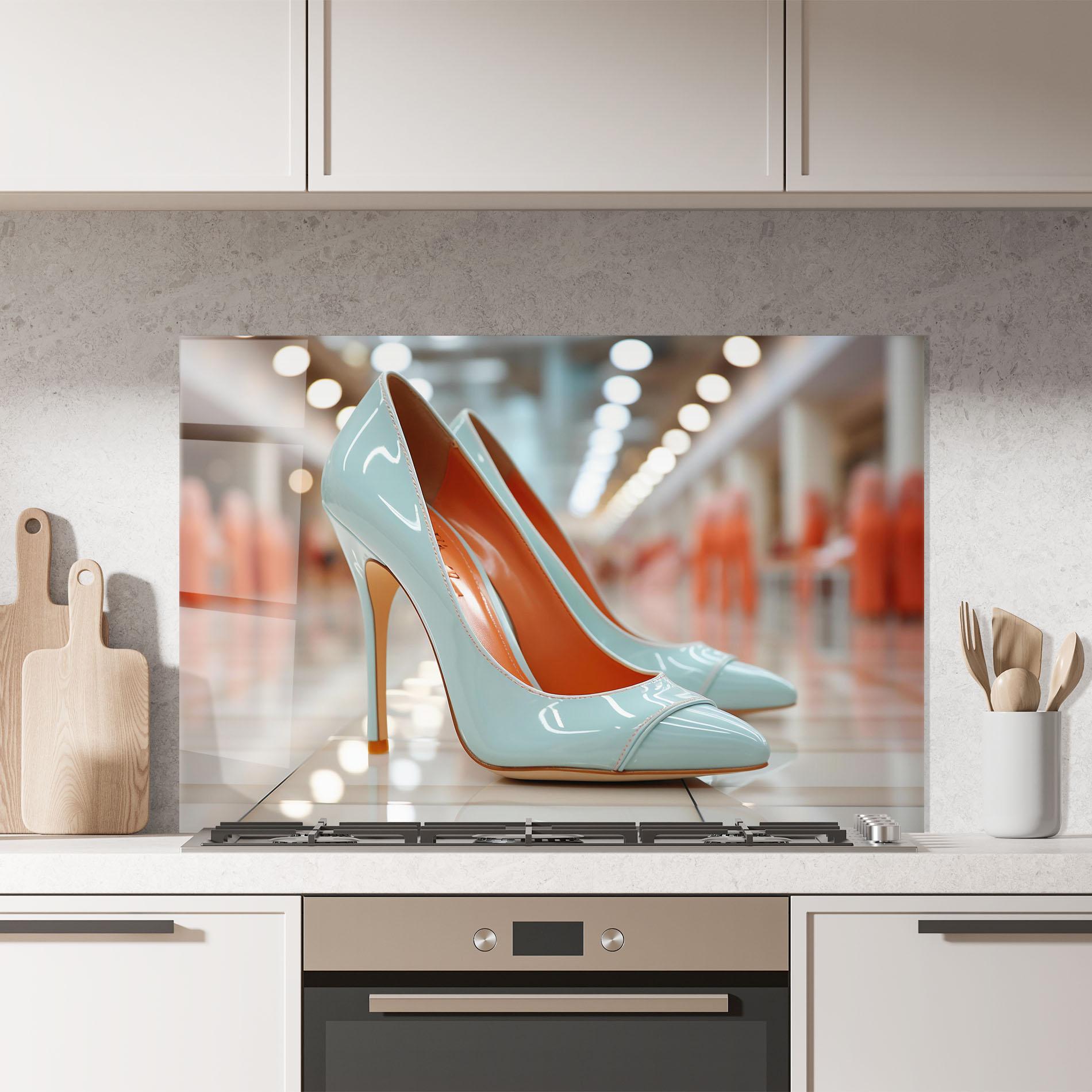 Küchenrückwand Glas Light Blue Heels mockup 7