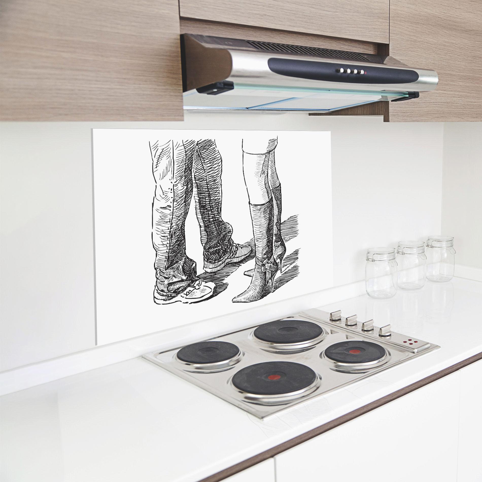 Küchenrückwand Glas Black Line Shoes mockup 8