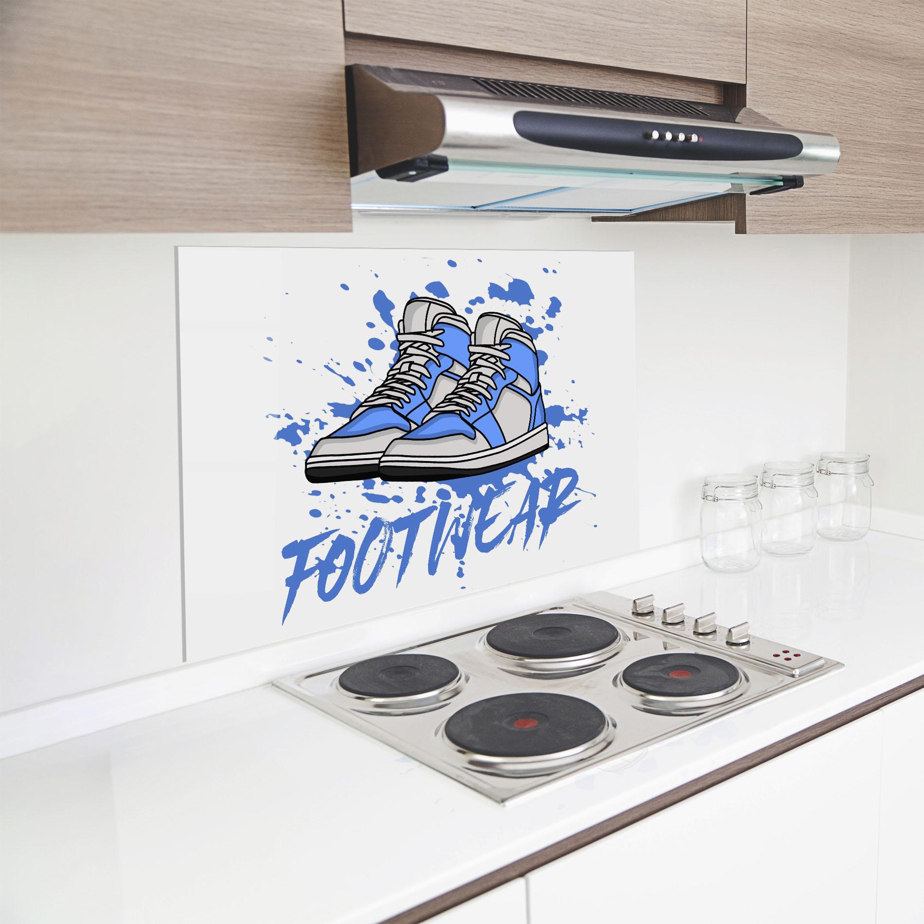 Küchenrückwand Glas Blue Footwear mockup 8
