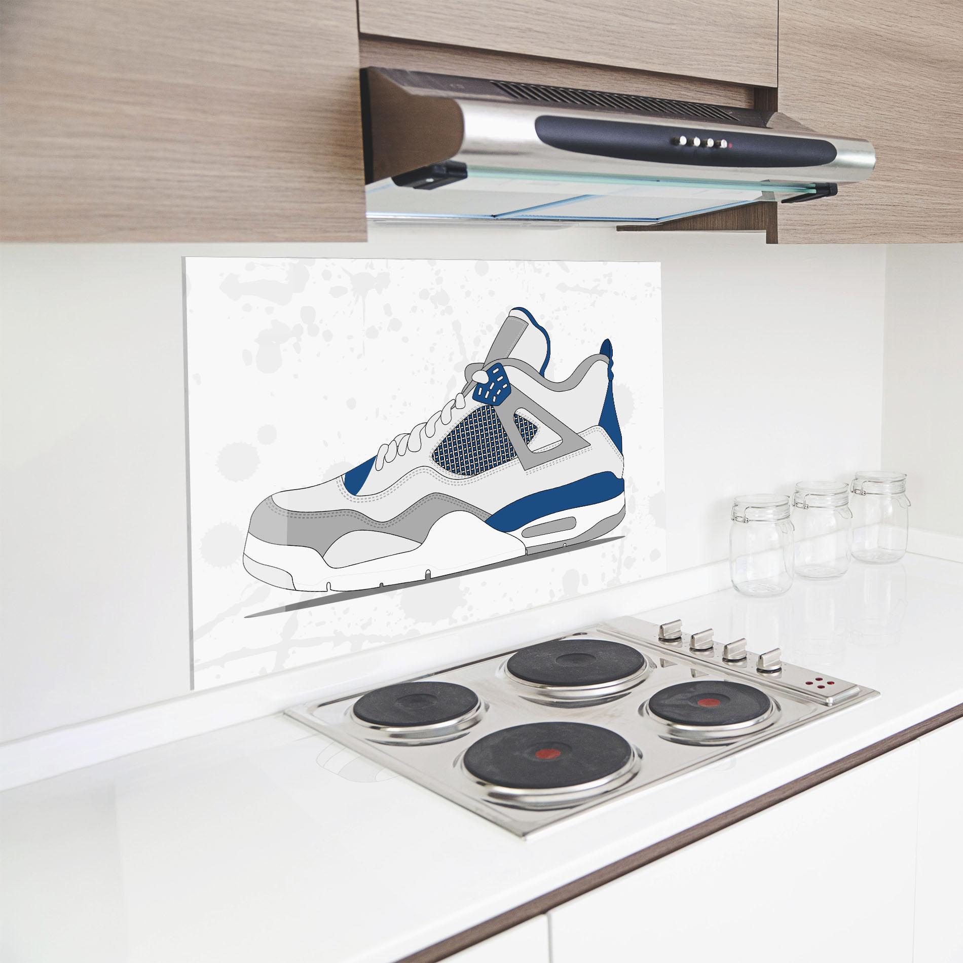 Küchenrückwand Glas Blue Grey Sneakers mockup 8