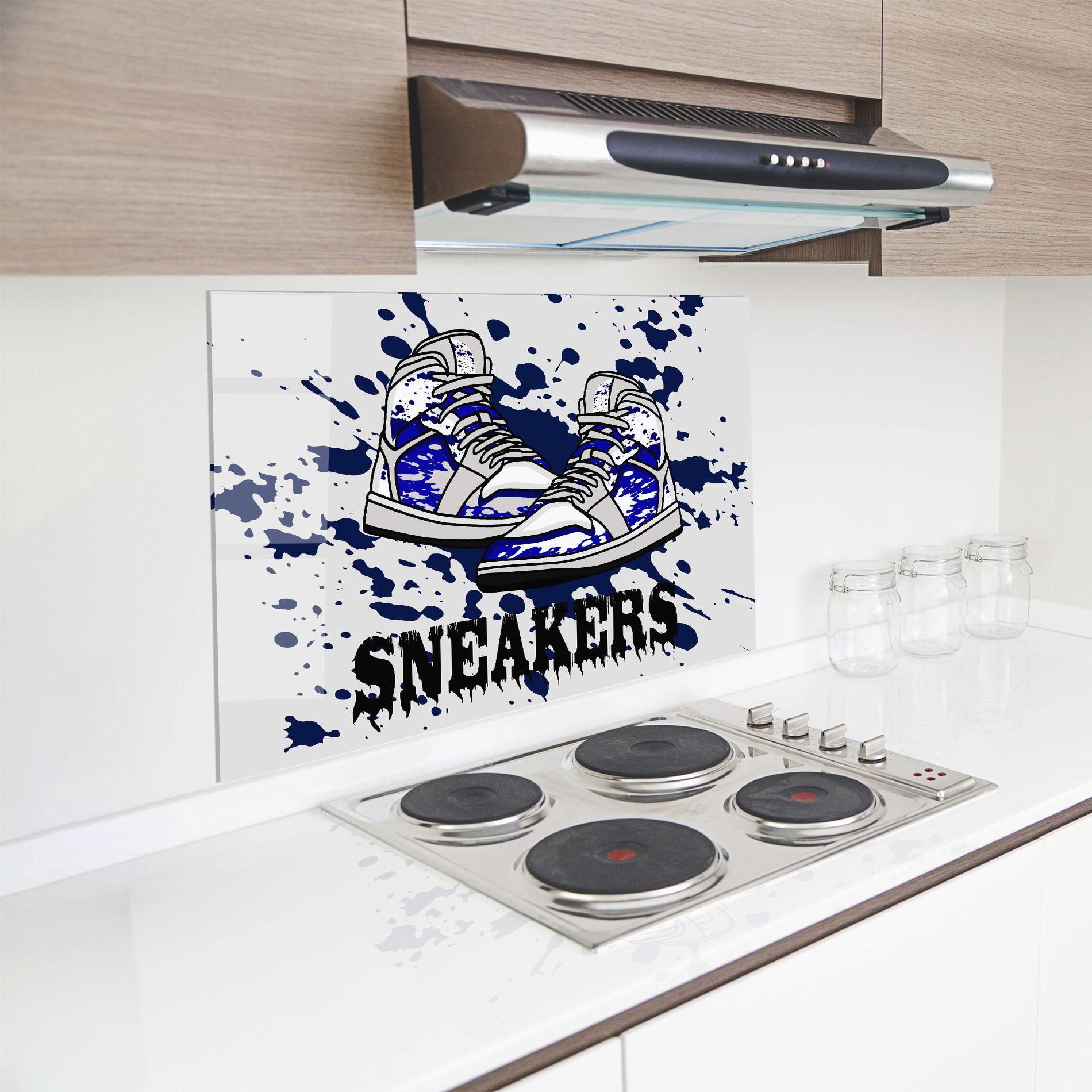 Küchenrückwand Glas Dark Blue Sneakers mockup 8