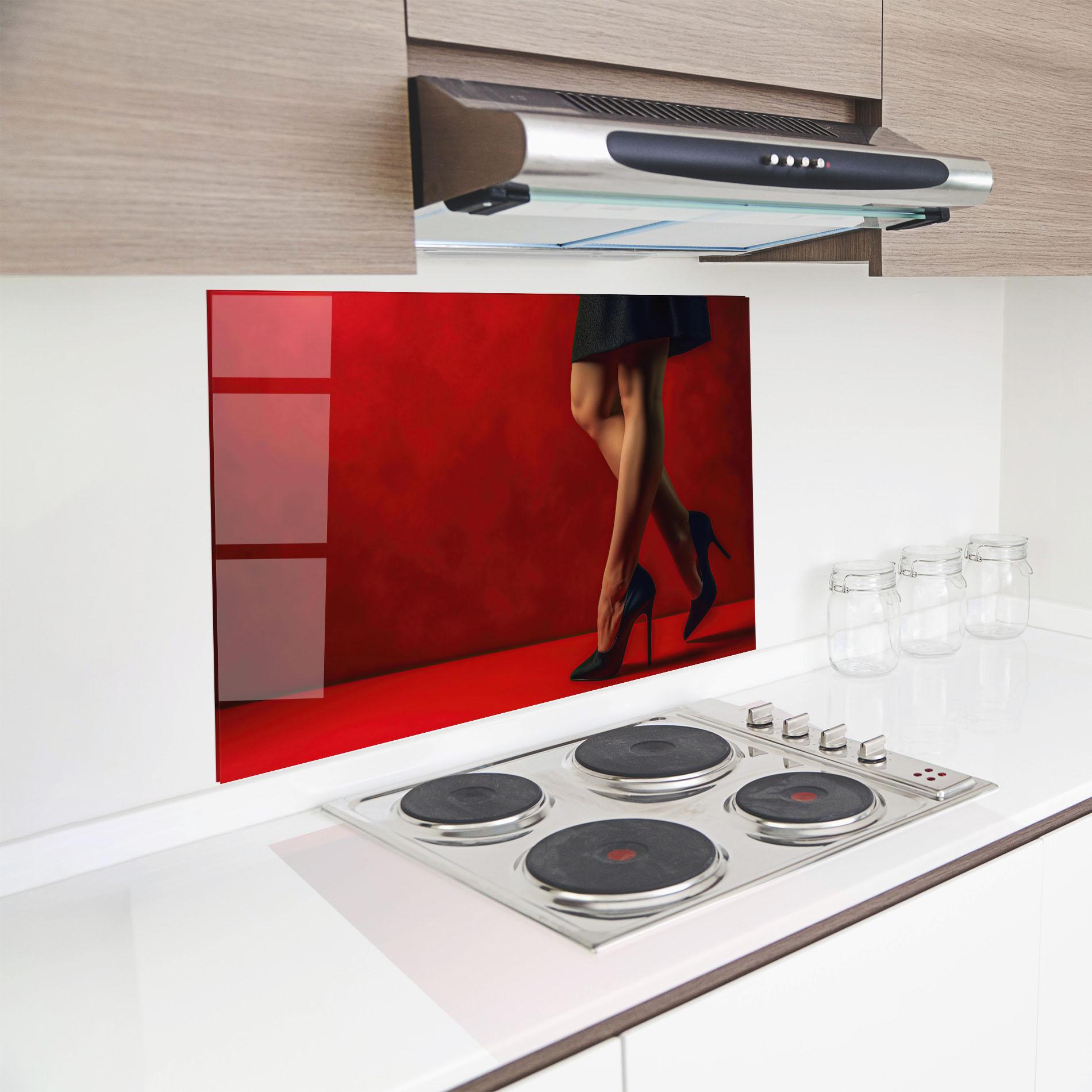 Küchenrückwand Glas Female Legs Heels mockup 8