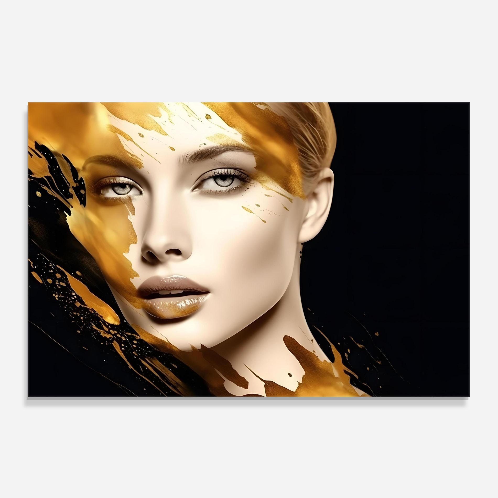 Küchenrückwand Glas Blonde Gold Woman mockup 0