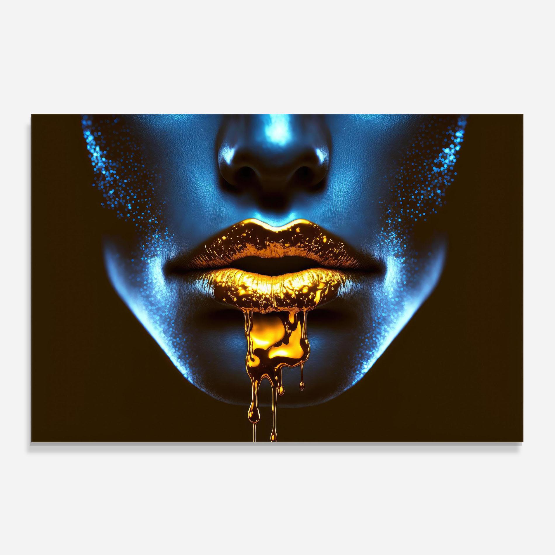 Küchenrückwand Glas Blue Gold Lips mockup 0