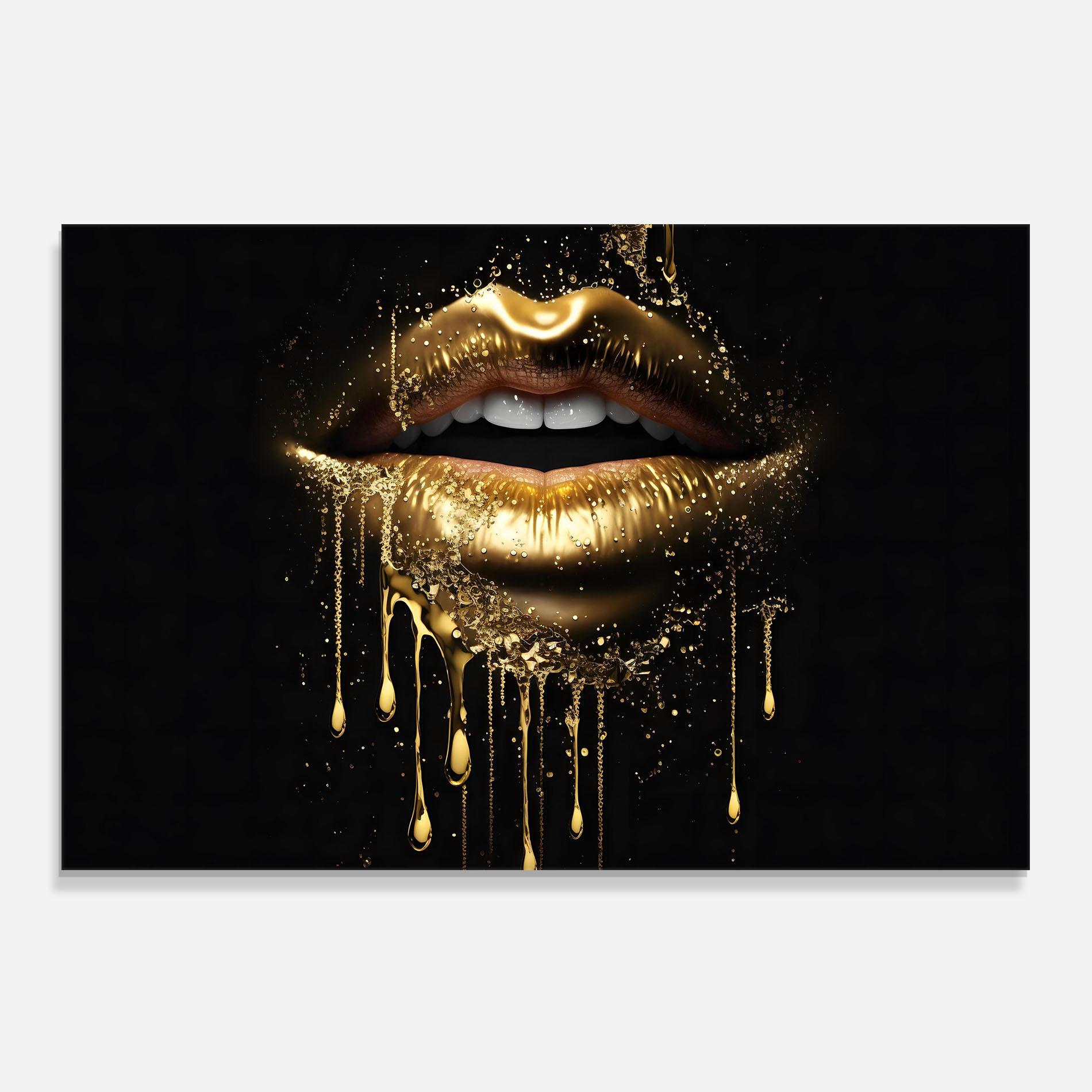Küchenrückwand Glas Golden Luxury Lips mockup 0