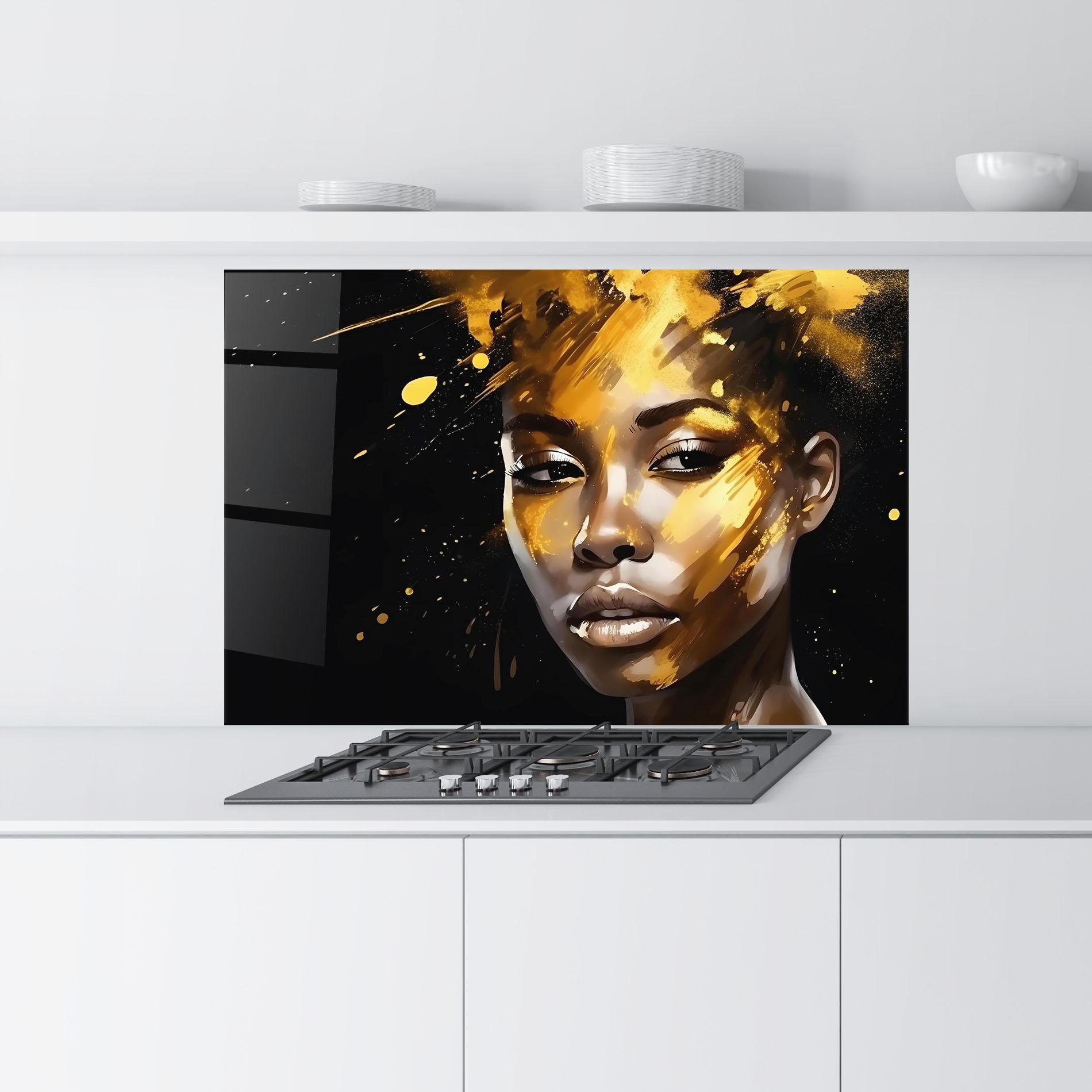 Küchenrückwand Glas African Gold Woman mockup 9