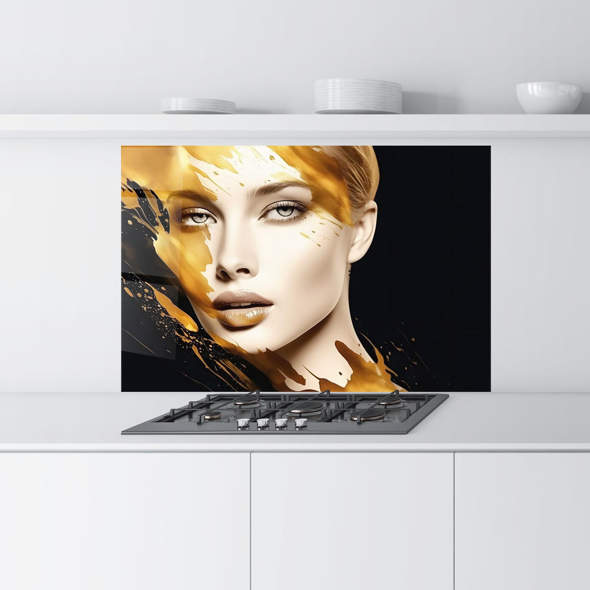 Küchenrückwand Glas Blonde Gold Woman mockup 9