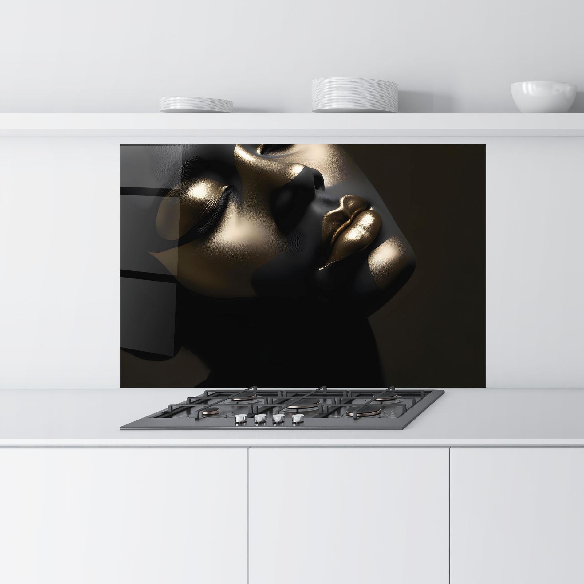 Küchenrückwand Glas Dark Gold Face mockup 9
