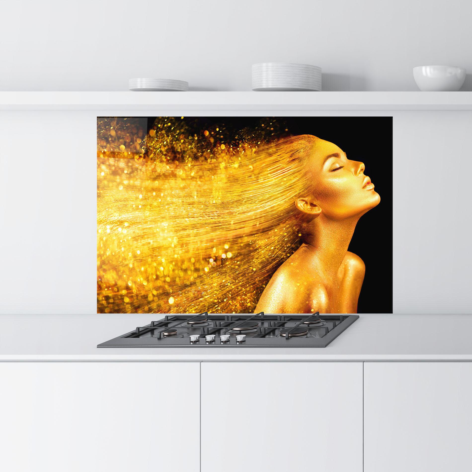 Küchenrückwand Glas Golden Girl mockup 9