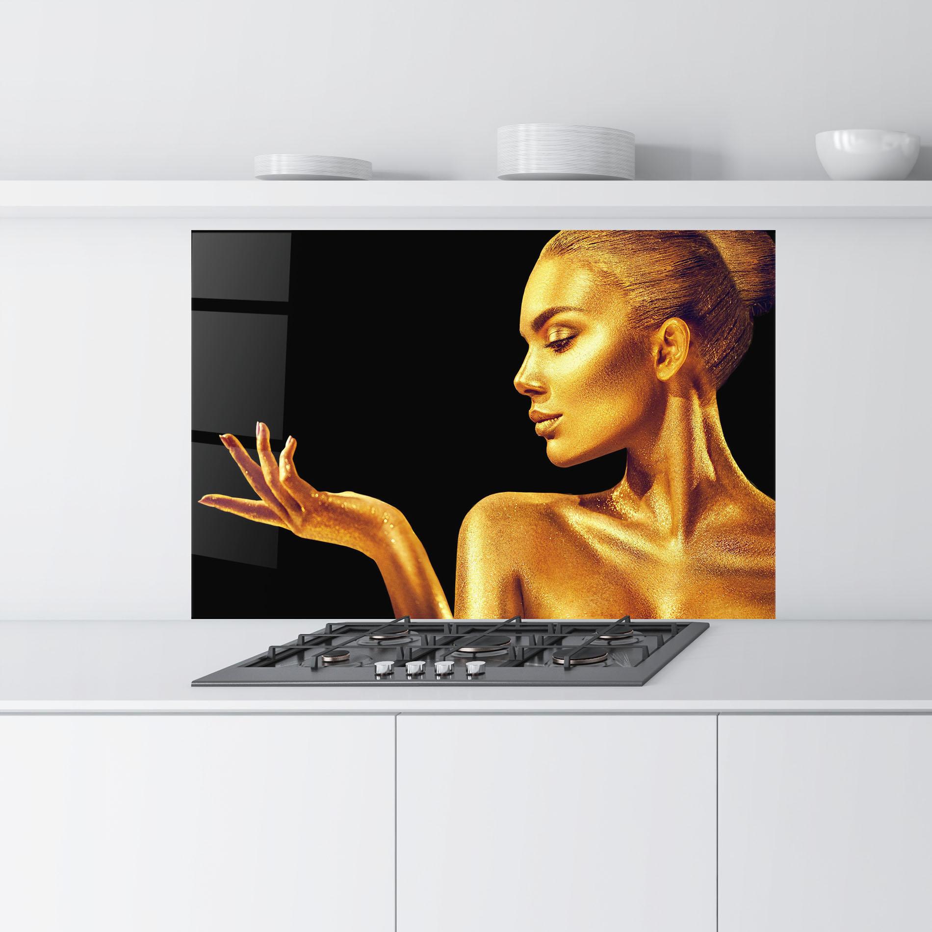 Küchenrückwand Glas Golden Glamour mockup 9