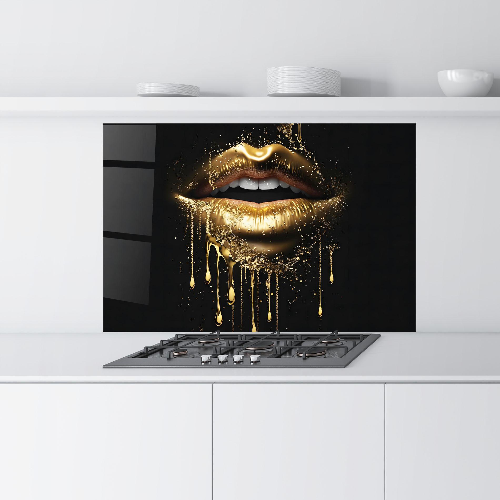 Küchenrückwand Glas Golden Luxury Lips mockup 9