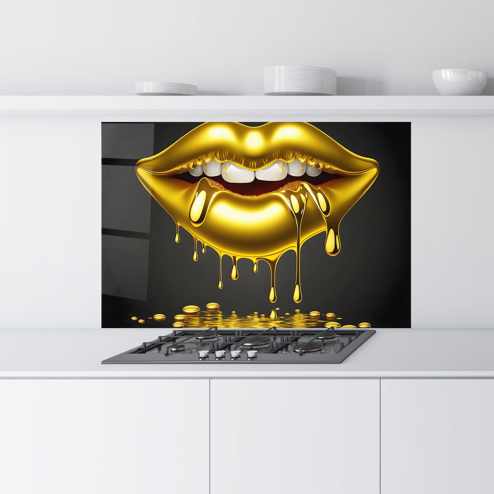 Küchenrückwand Glas Pop Gold Lips mockup 9