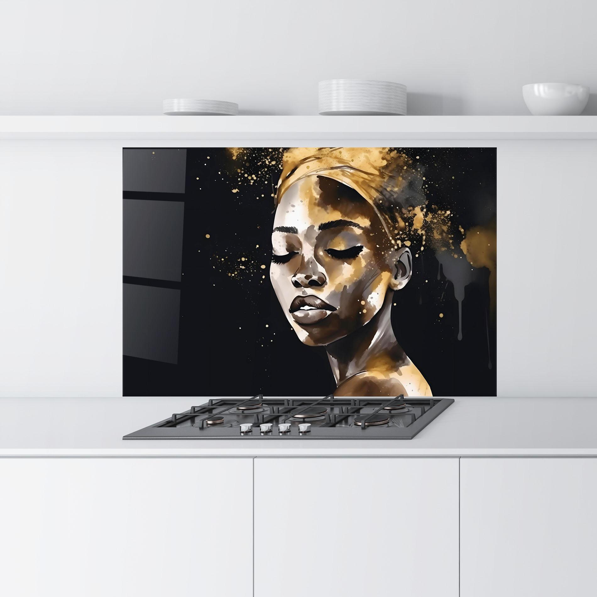 Küchenrückwand Glas Stylish Gold African mockup 9
