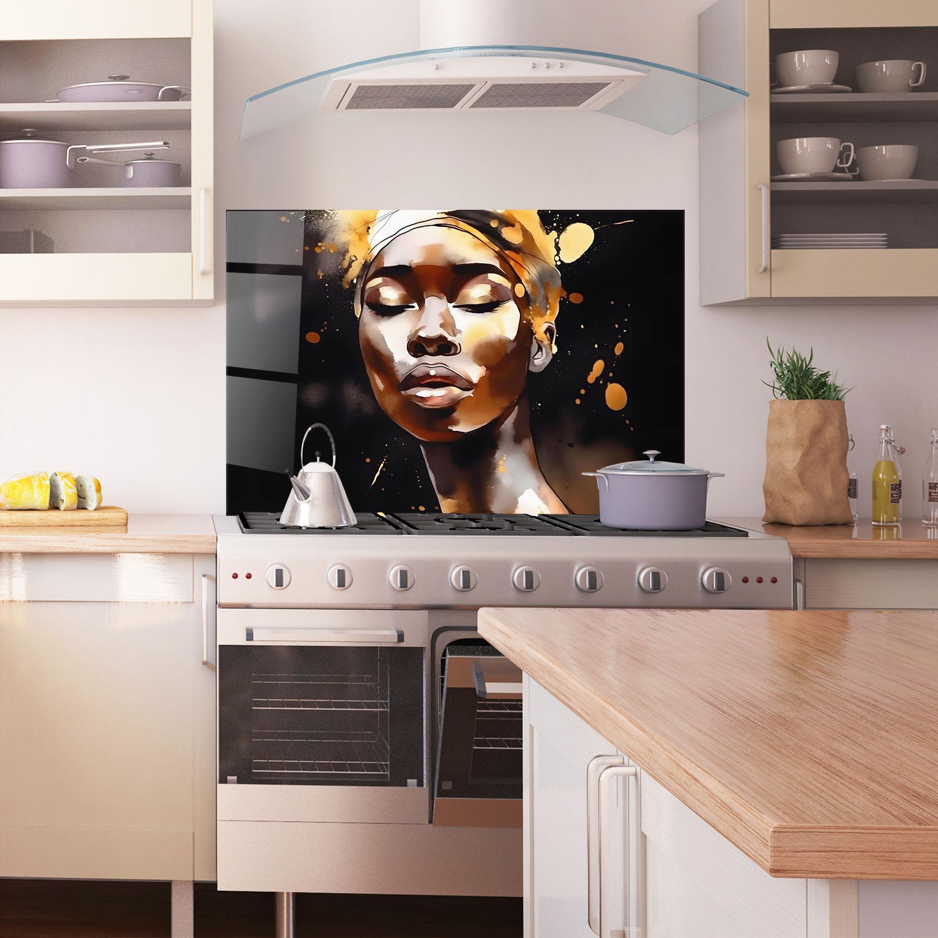 Küchenrückwand Glas Abstract Gold Woman mockup 1