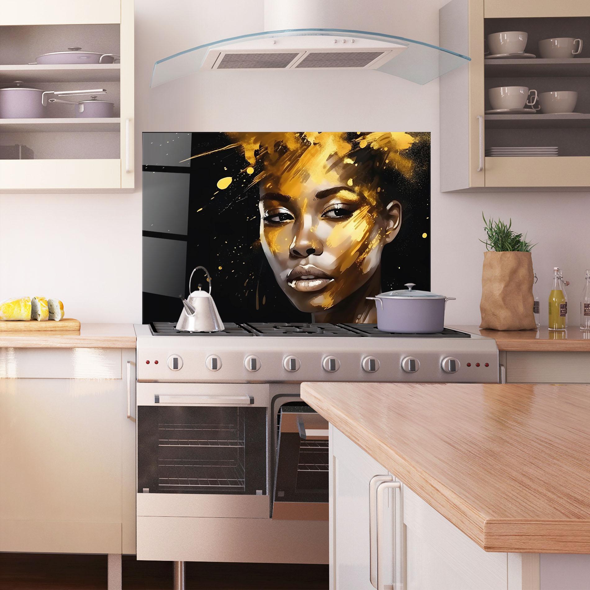 Küchenrückwand Glas African Gold Woman mockup 1