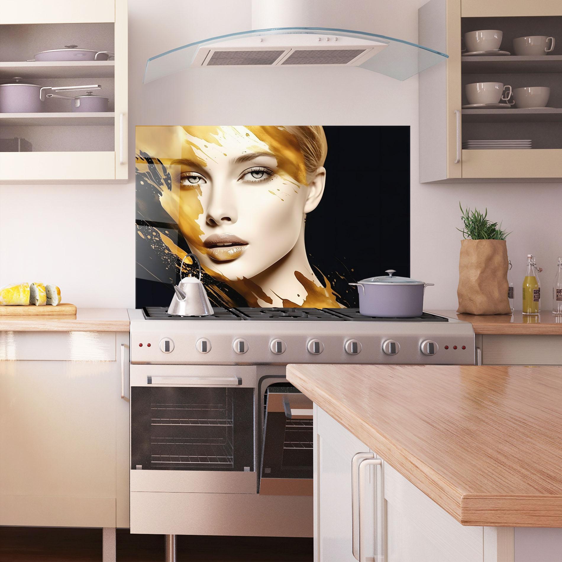 Küchenrückwand Glas Blonde Gold Woman mockup 1