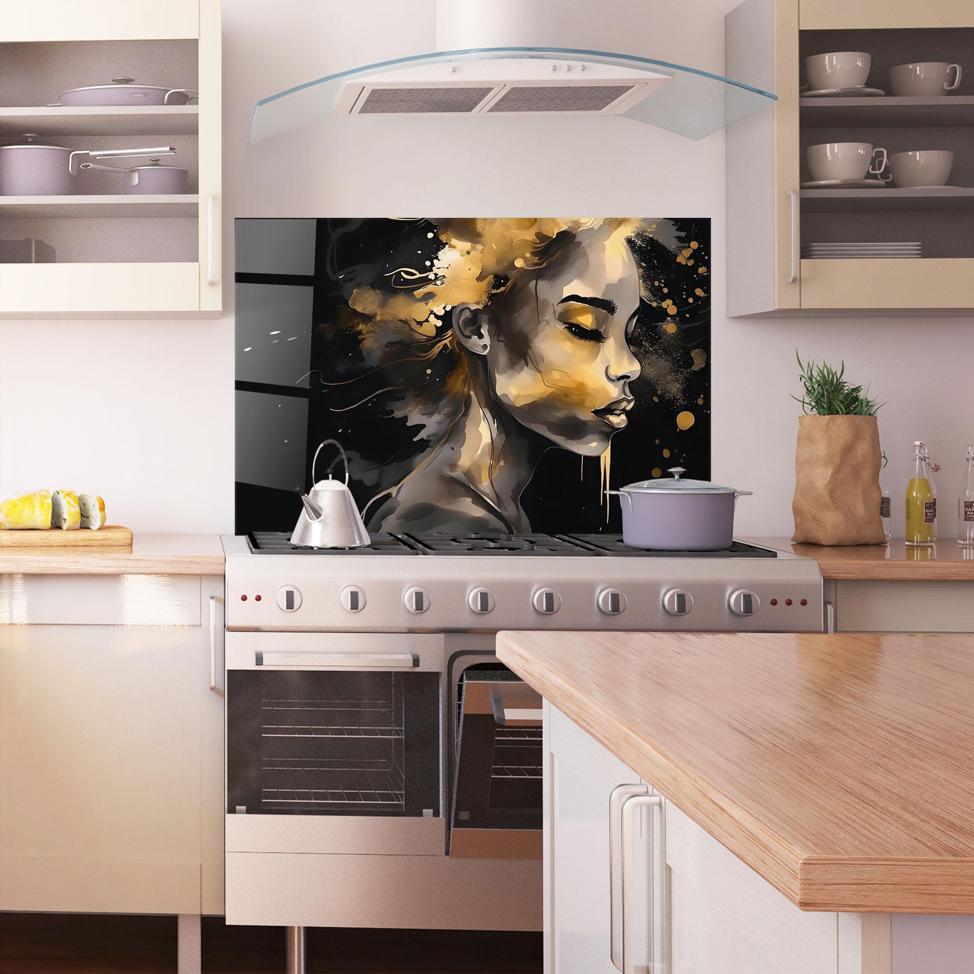 Küchenrückwand Glas Gold Stylish Modern mockup 1