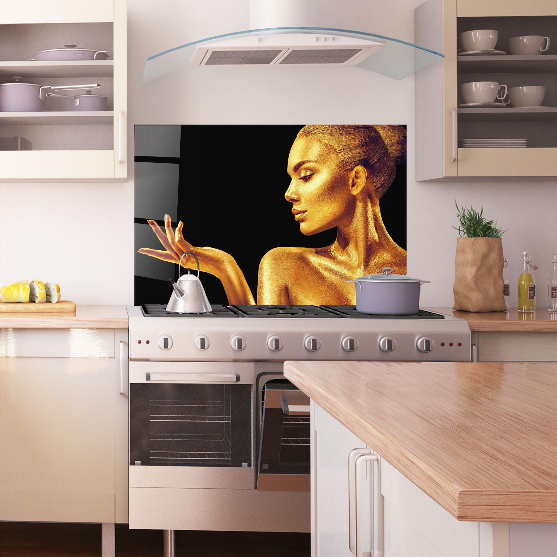 Küchenrückwand Glas Golden Glamour mockup 1