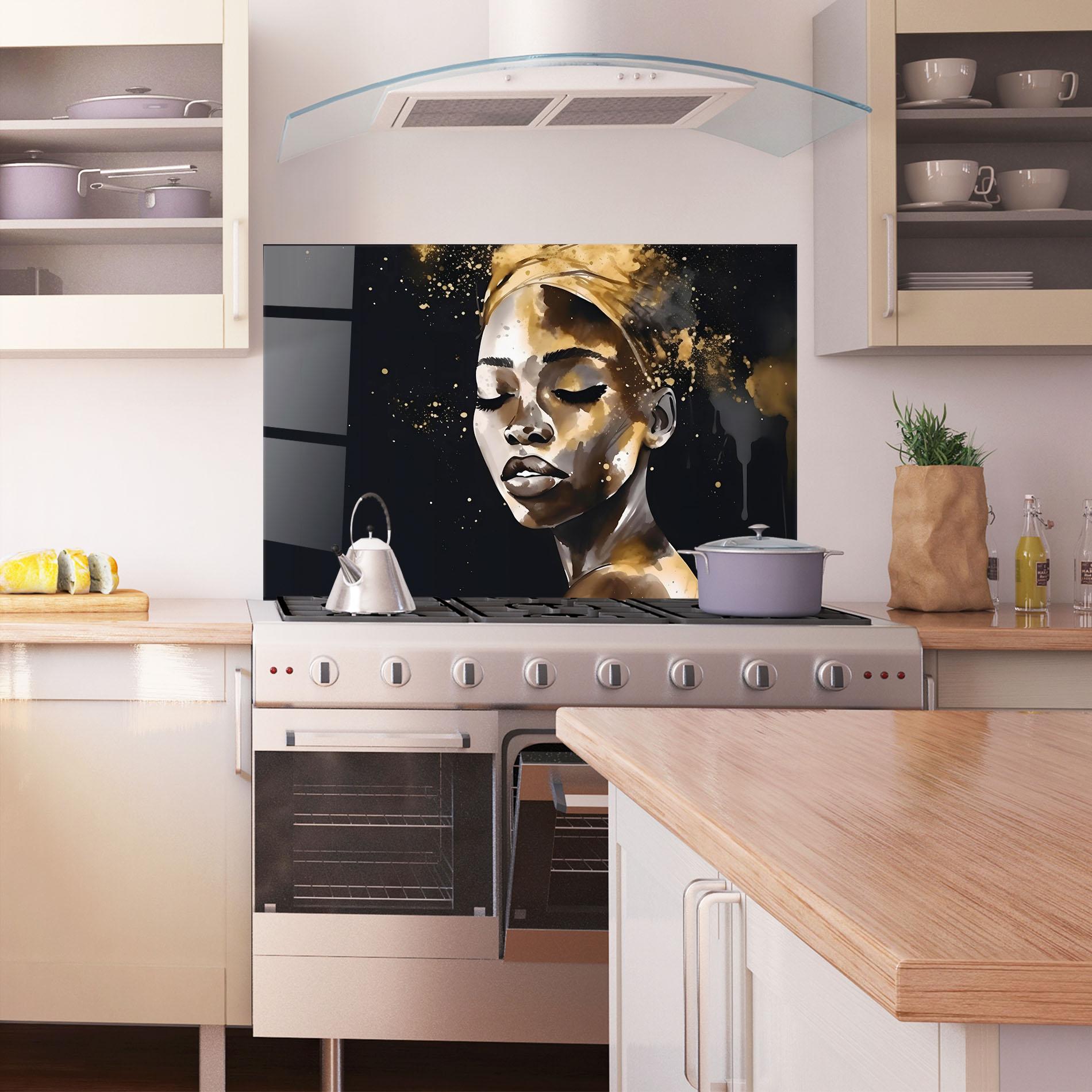 Küchenrückwand Glas Stylish Gold African mockup 1