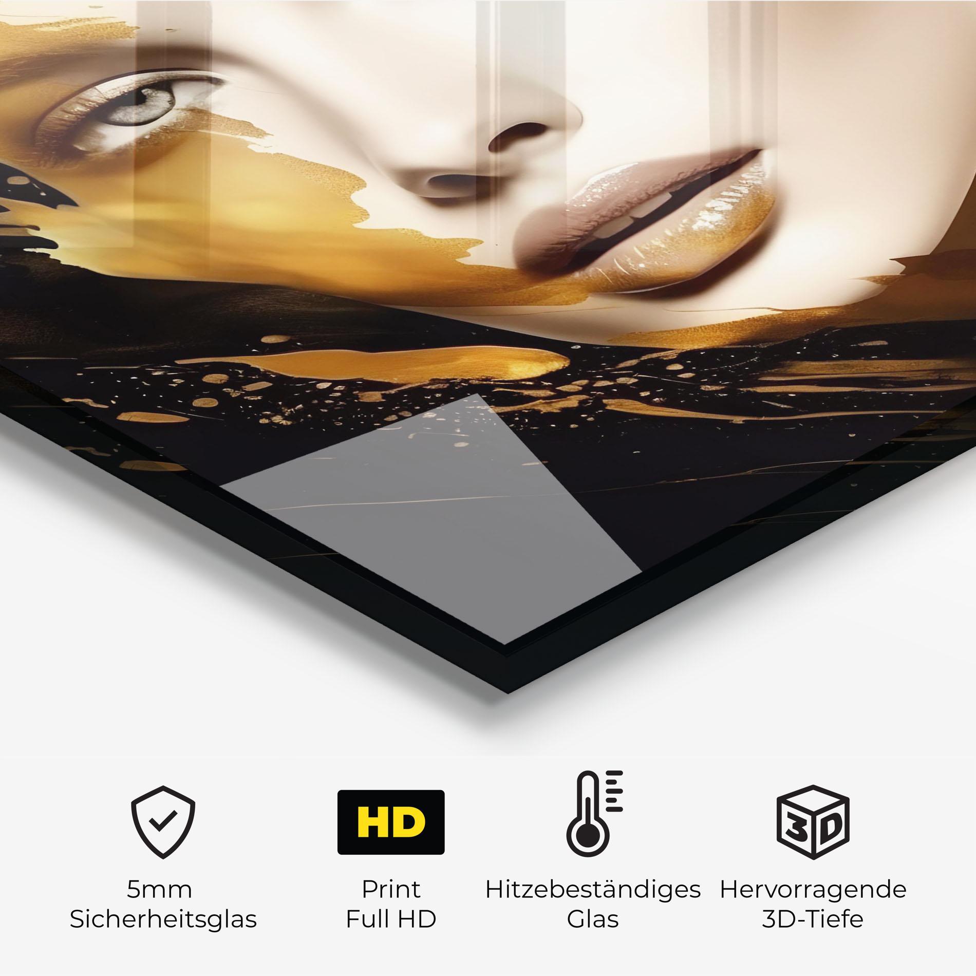 Küchenrückwand Glas Blonde Gold Woman mockup 2