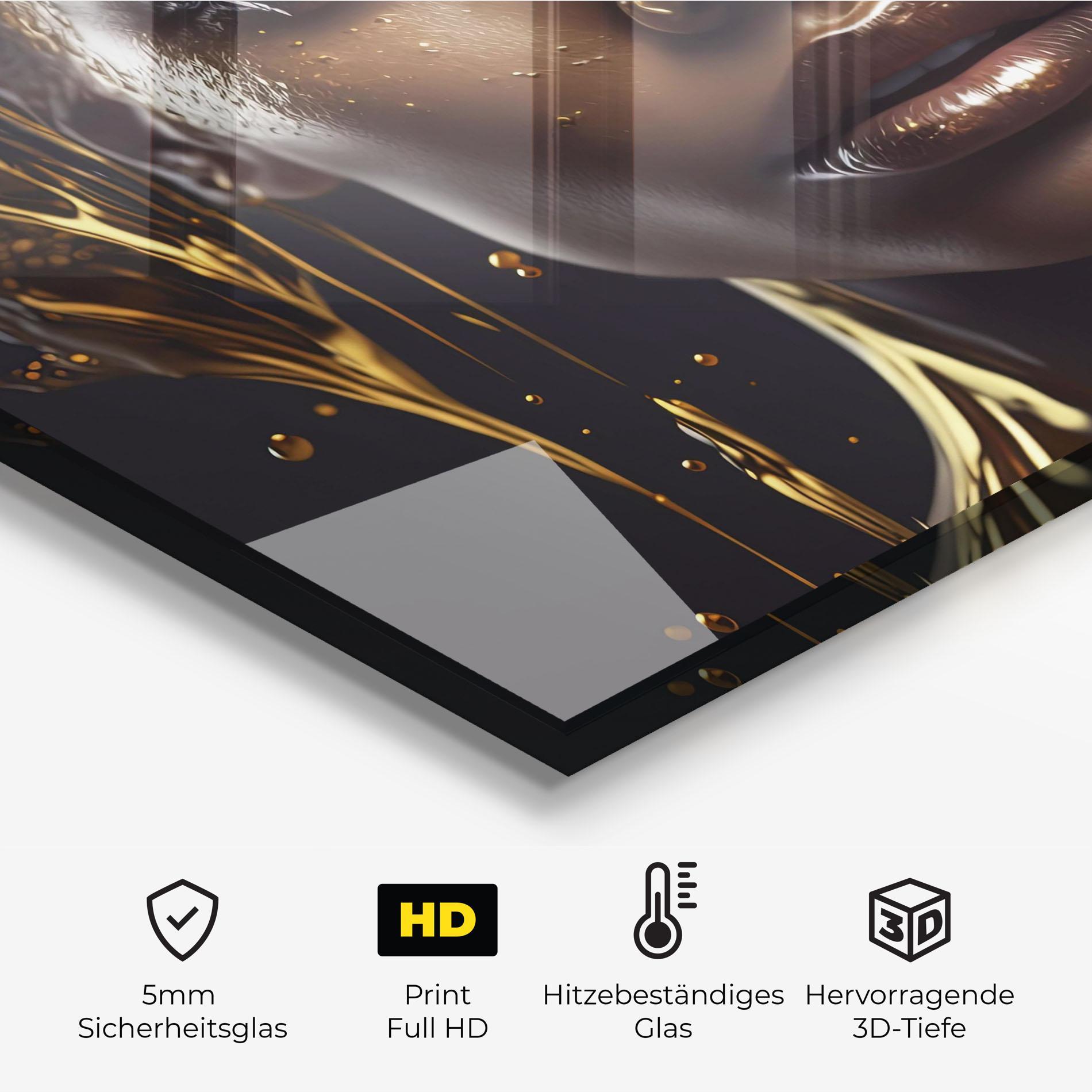 Küchenrückwand Glas Gold Portrait Falling mockup 2