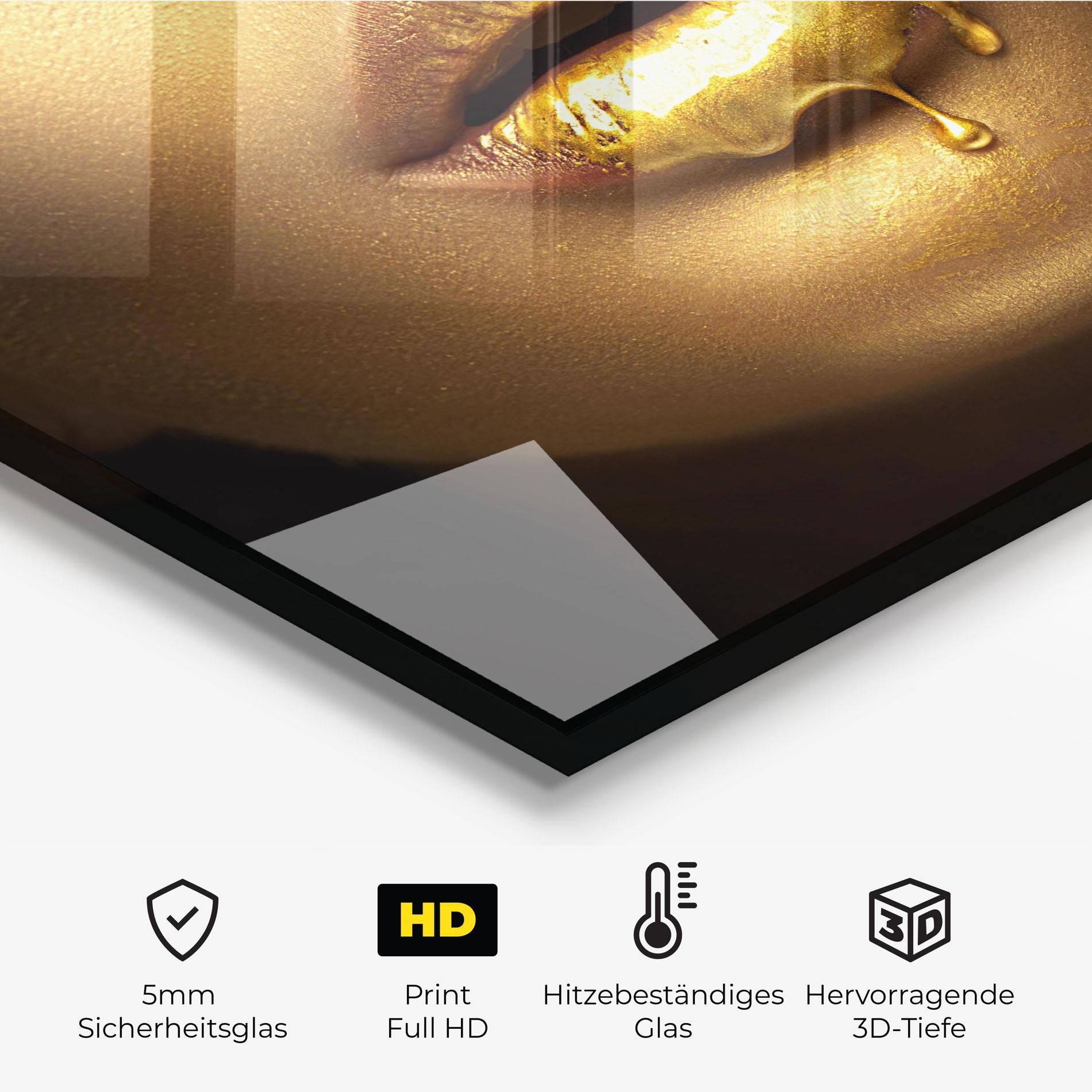 Küchenrückwand Glas Golden Lips mockup 2