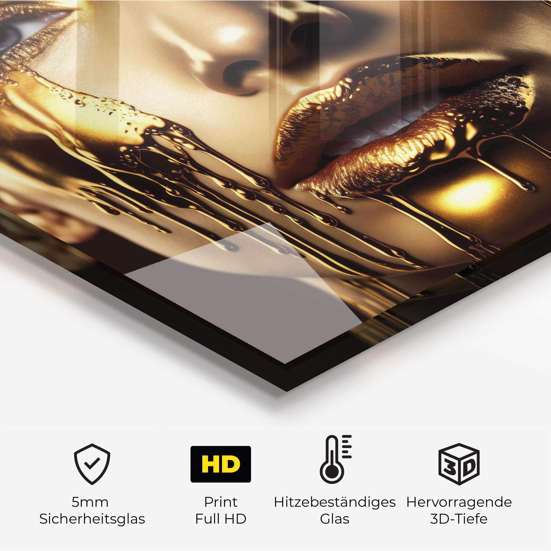 Küchenrückwand Glas Yellow Dripping Gold mockup 2