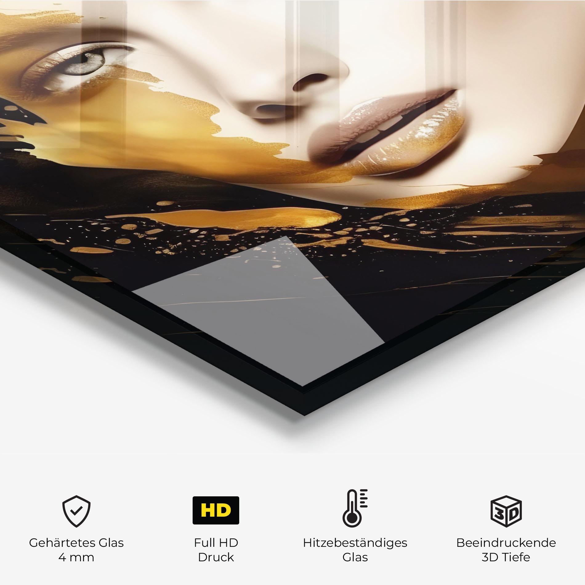 Küchenrückwand Glas Blonde Gold Woman mockup 2