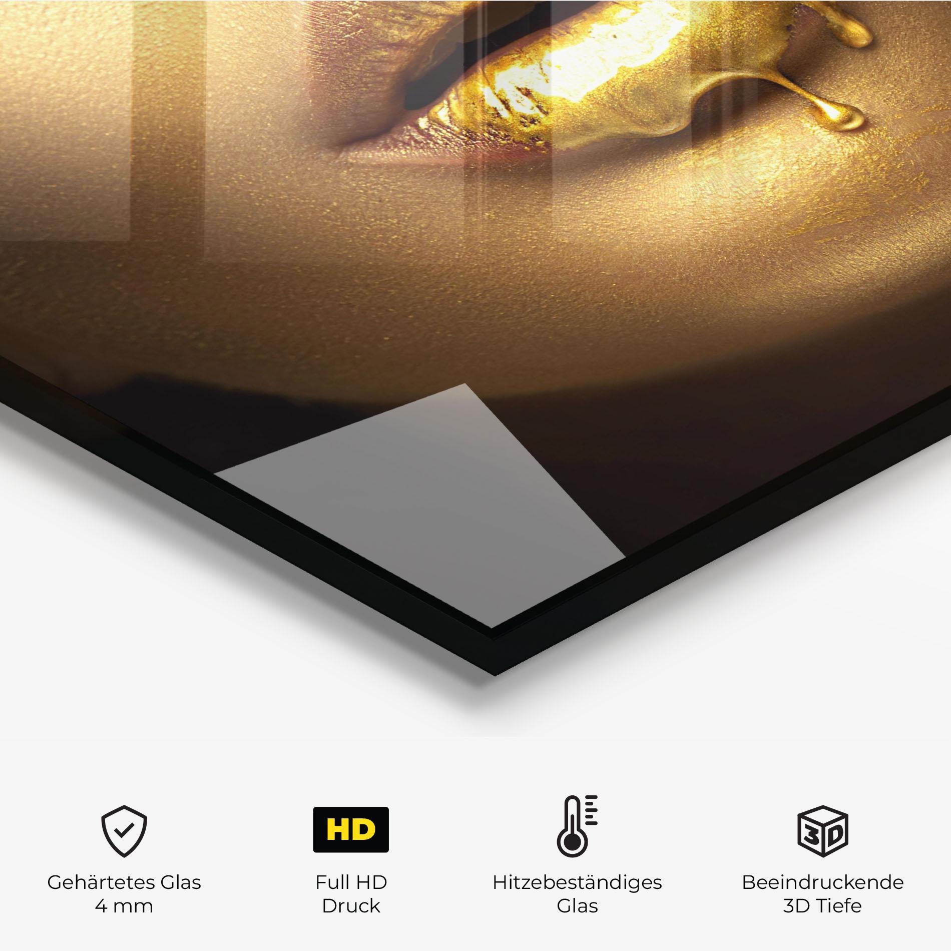 Küchenrückwand Glas Golden Lips mockup 2