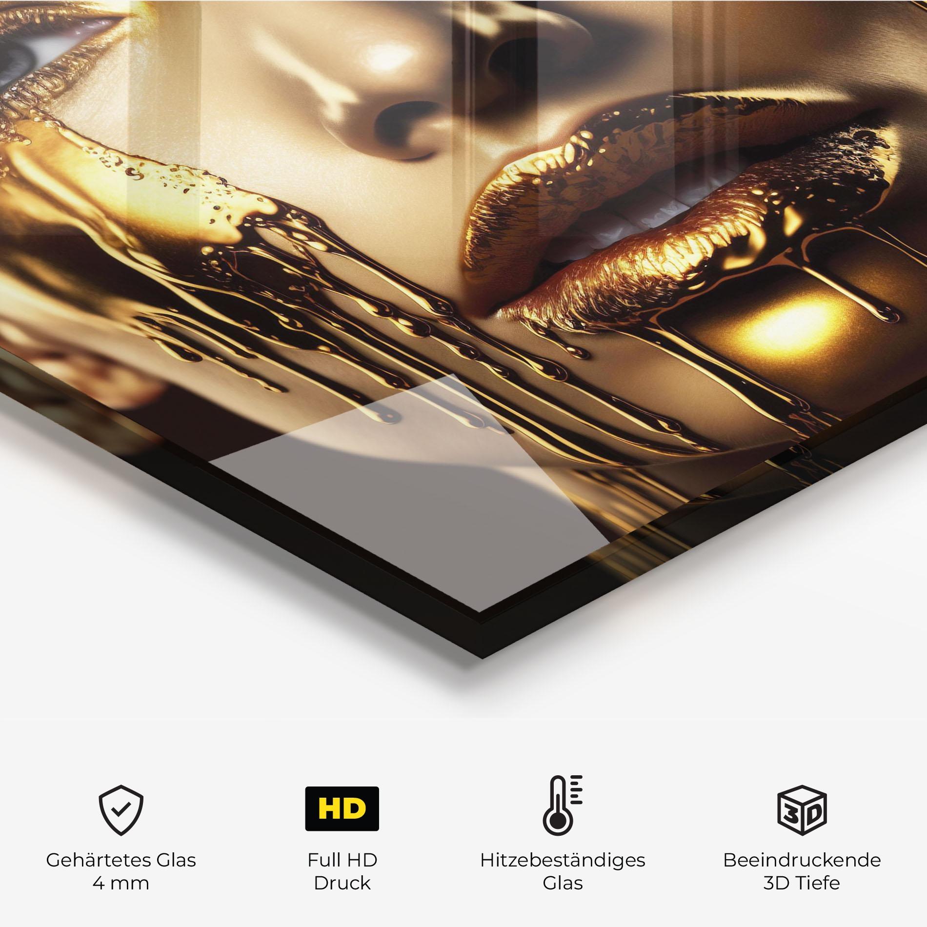 Küchenrückwand Glas Yellow Dripping Gold mockup 2