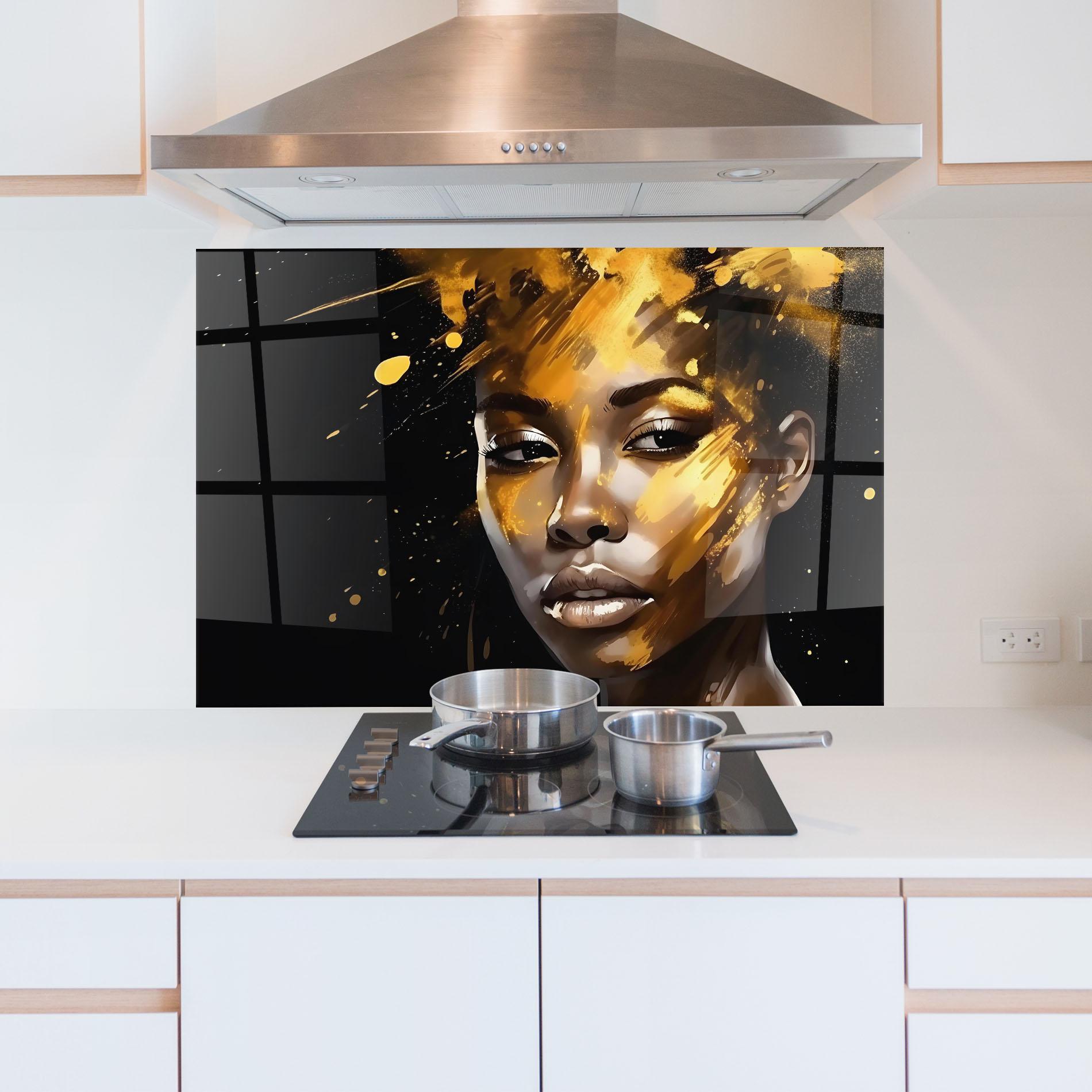 Küchenrückwand Glas African Gold Woman mockup 5