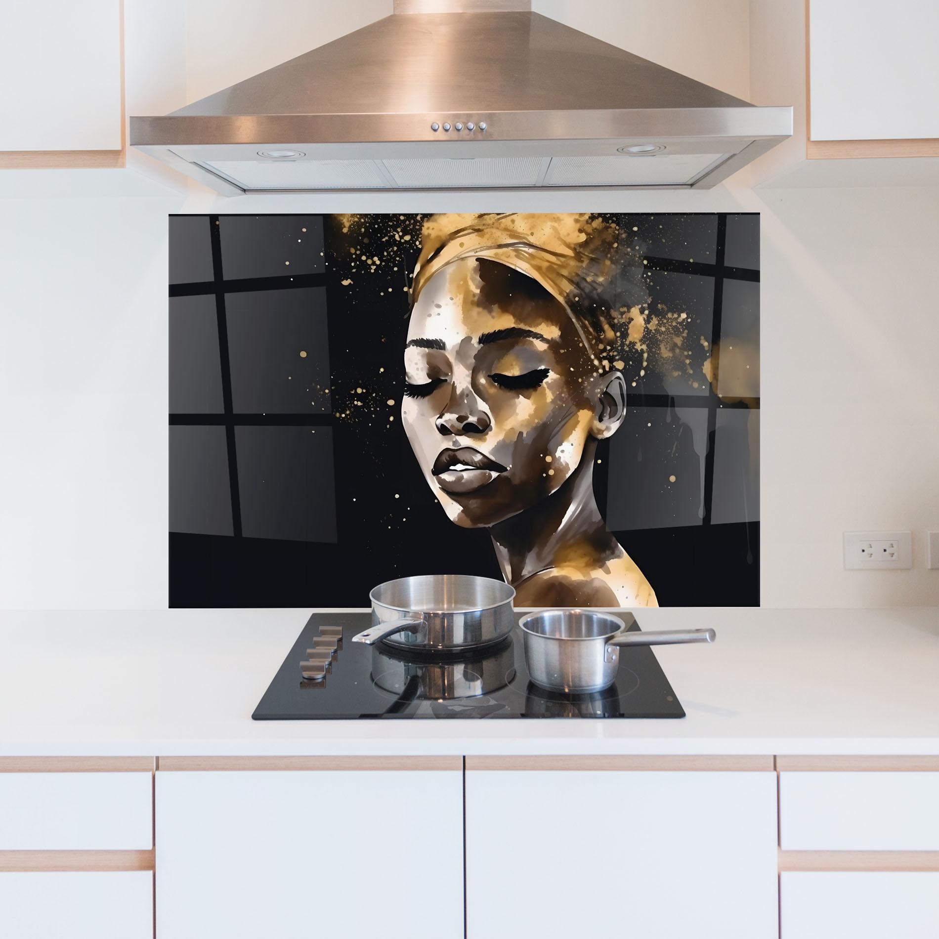 Küchenrückwand Glas Stylish Gold African mockup 5