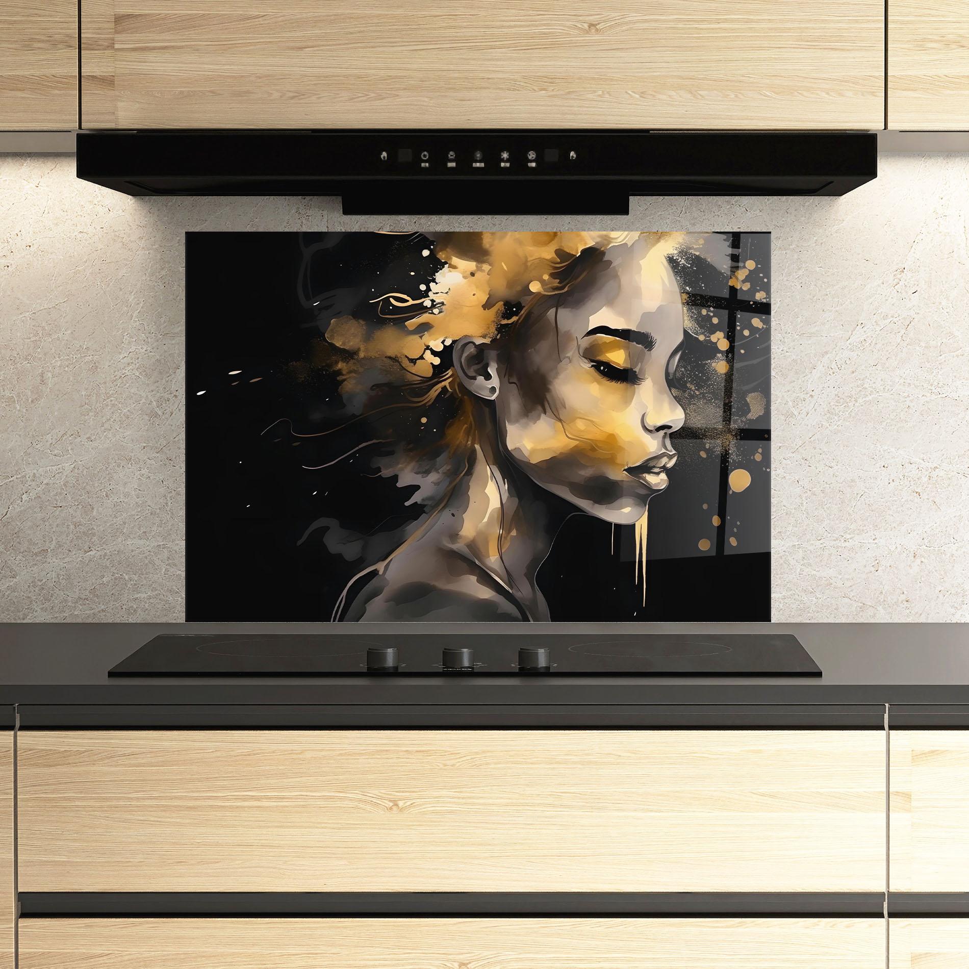 Küchenrückwand Glas Gold Stylish Modern mockup 3