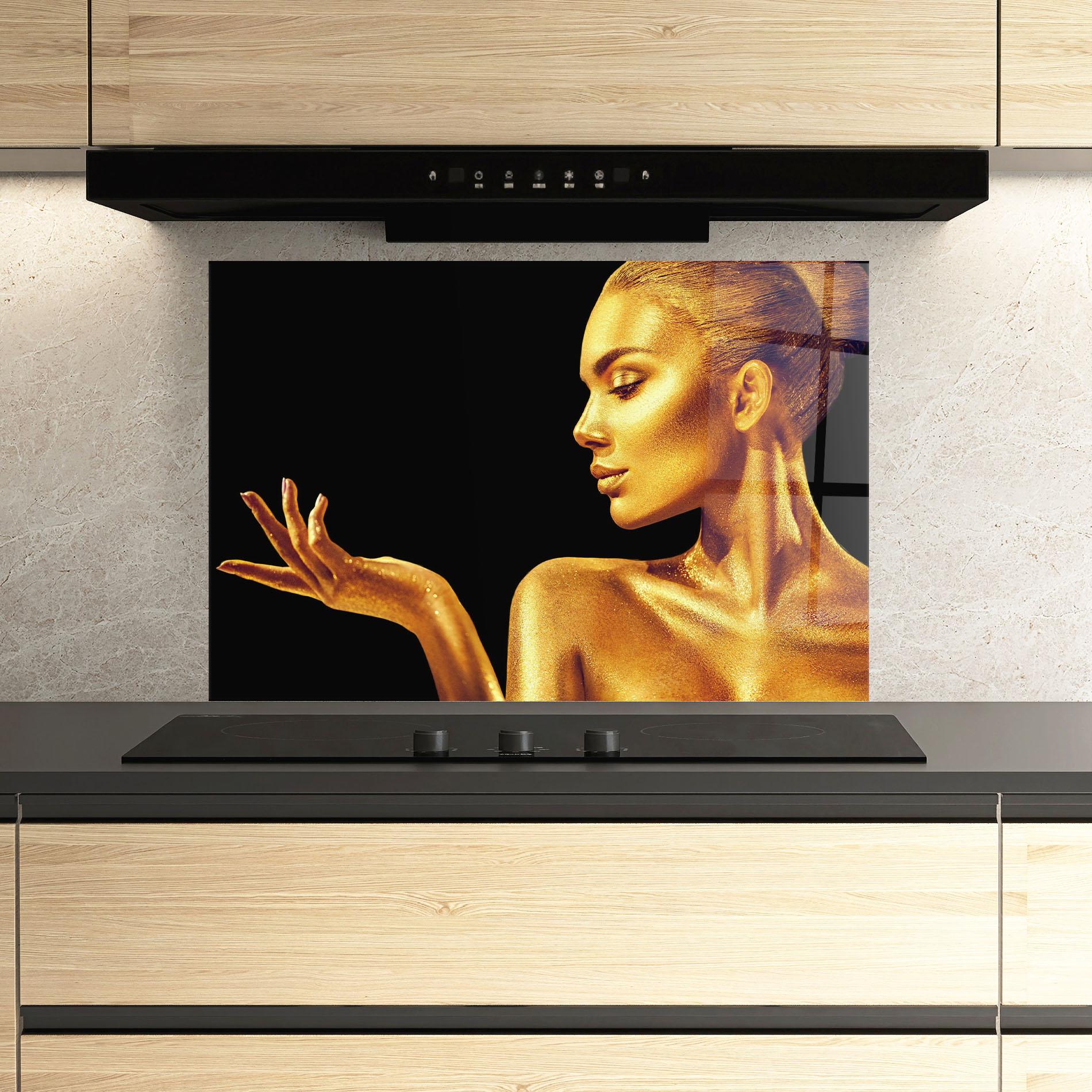 Küchenrückwand Glas Golden Glamour mockup 3