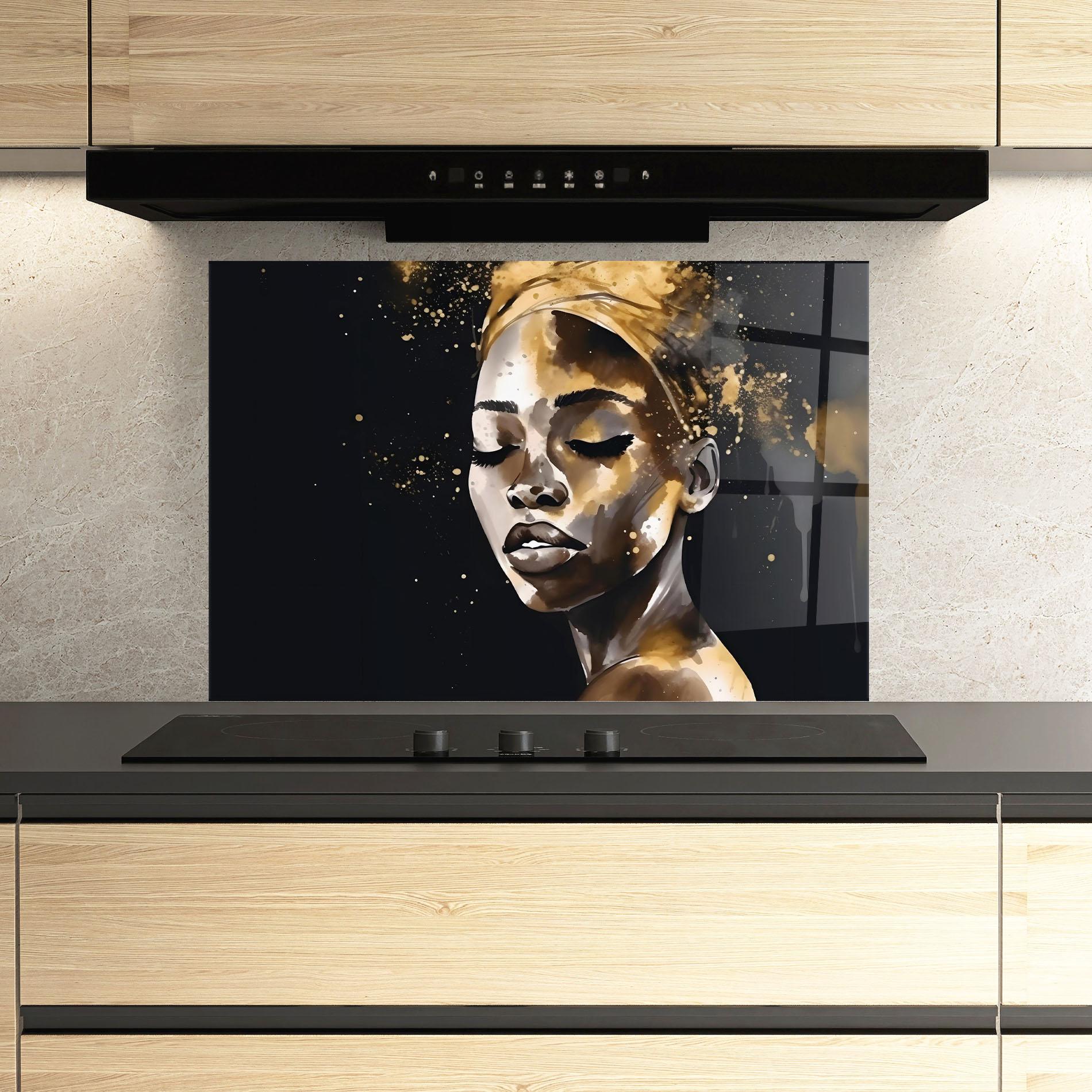 Küchenrückwand Glas Stylish Gold African mockup 3