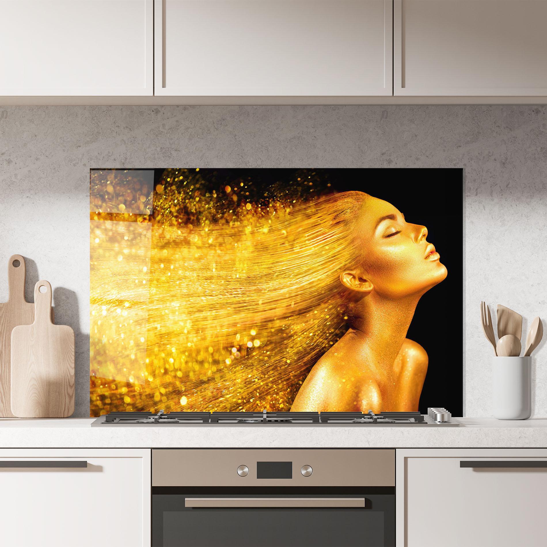 Küchenrückwand Glas Golden Girl mockup 7