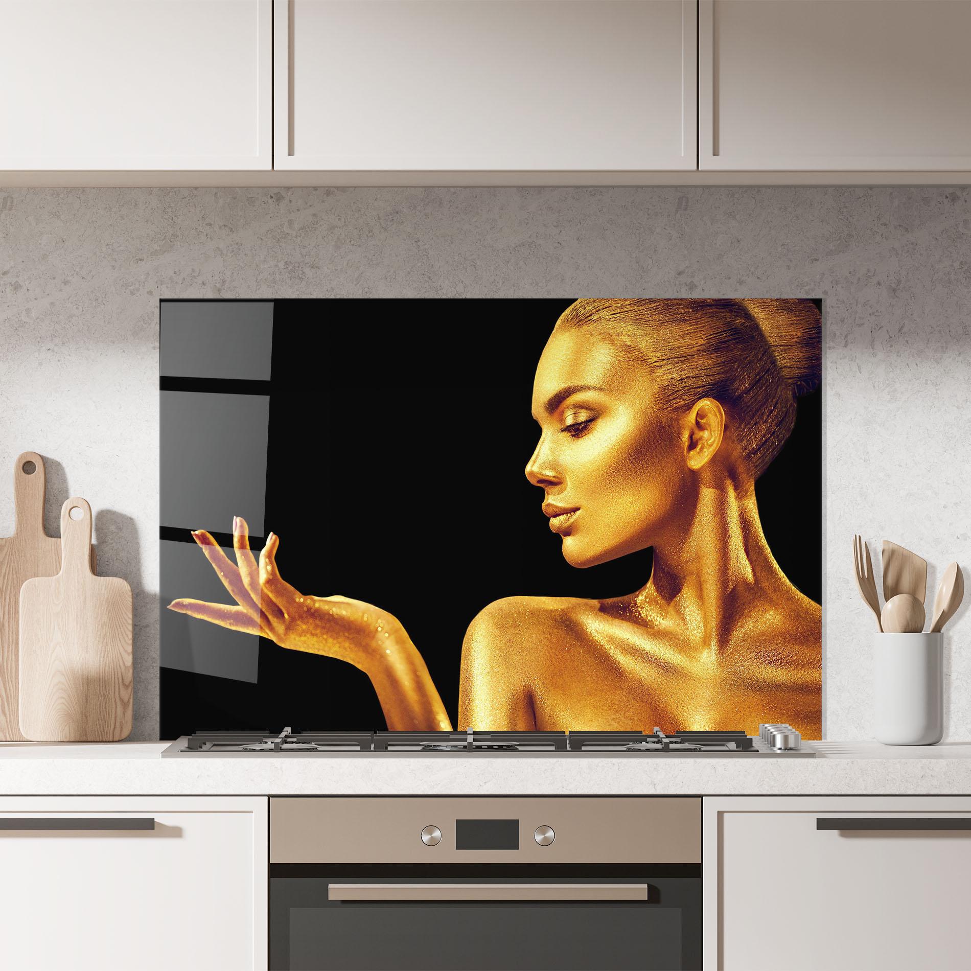 Küchenrückwand Glas Golden Glamour mockup 7