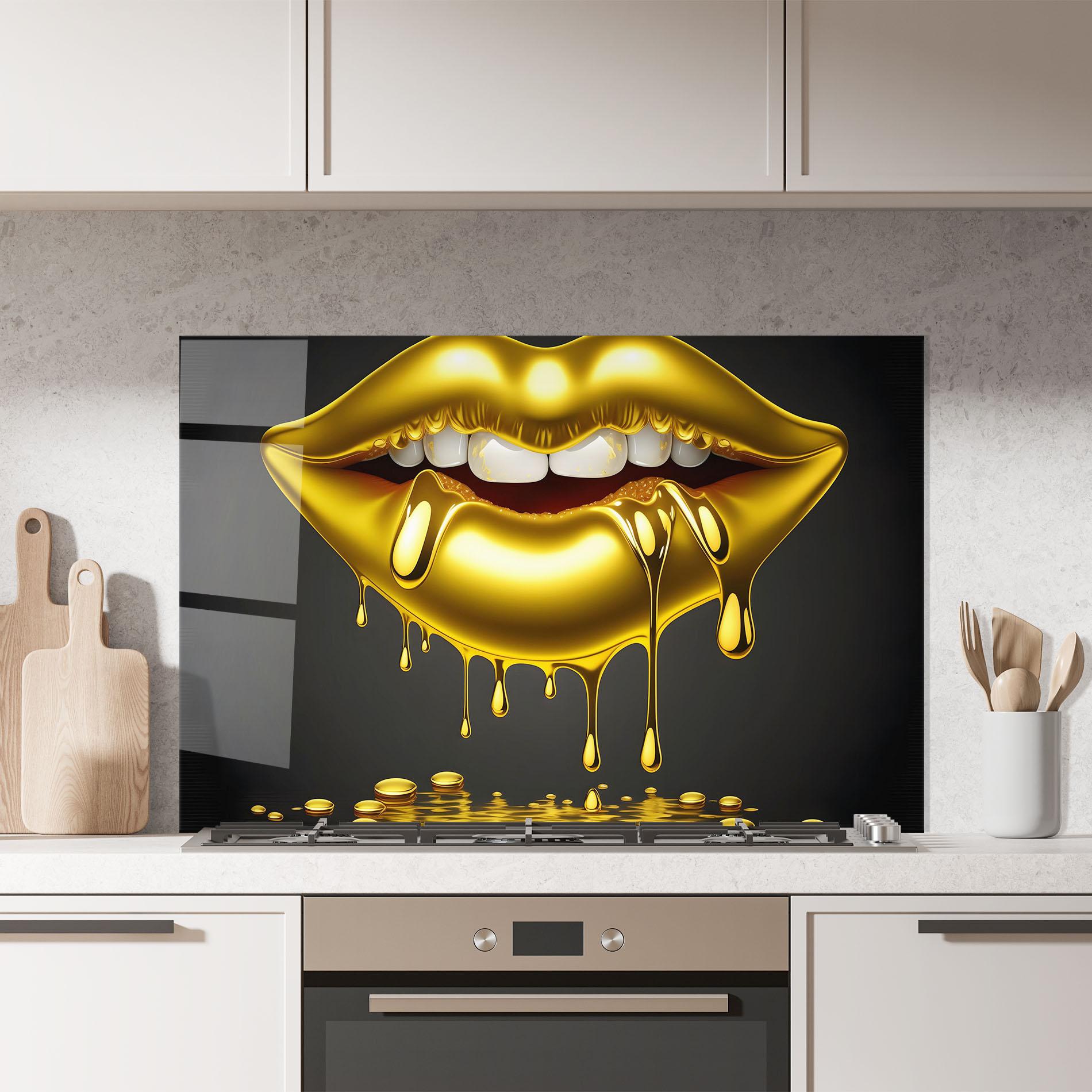 Küchenrückwand Glas Pop Gold Lips mockup 7