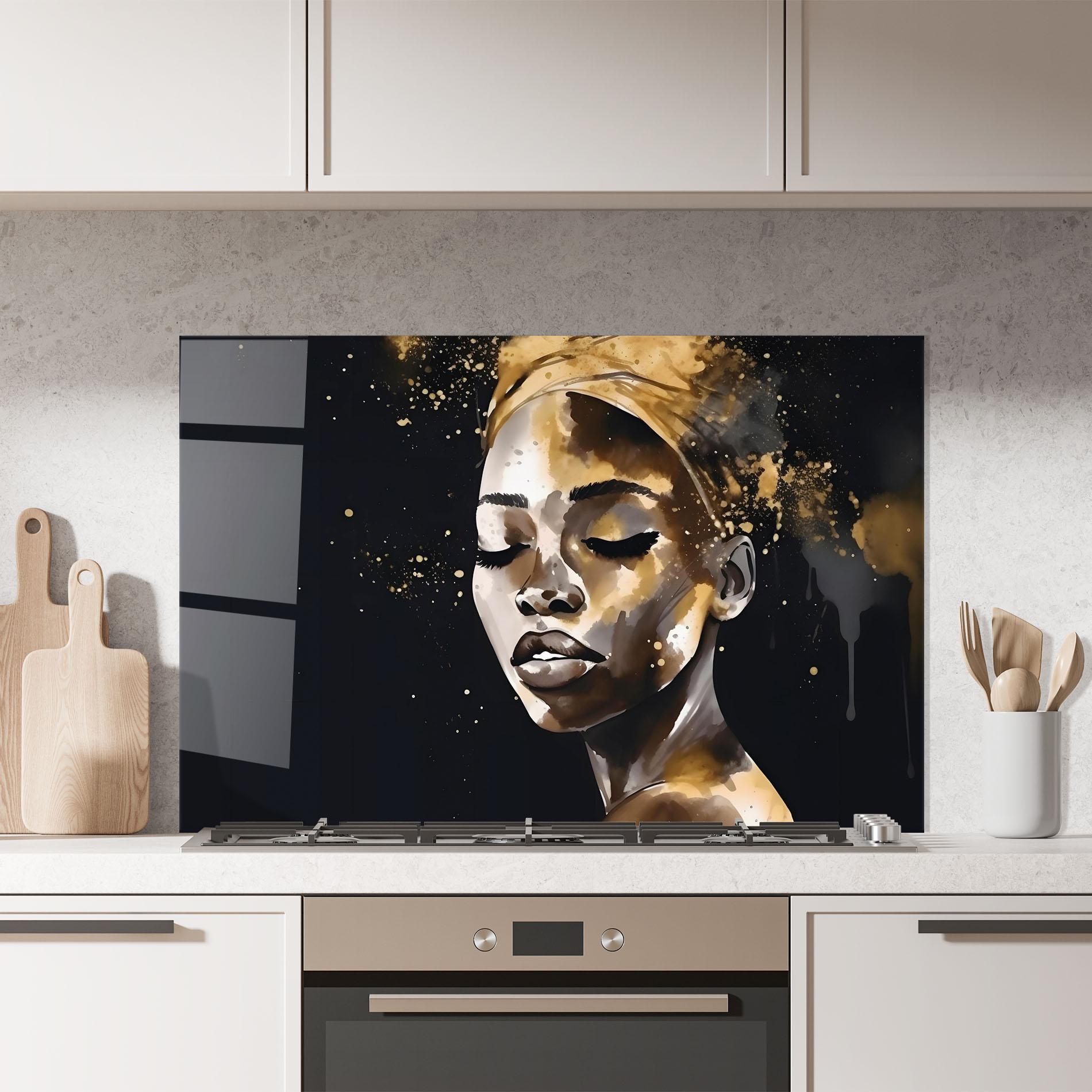 Küchenrückwand Glas Stylish Gold African mockup 7