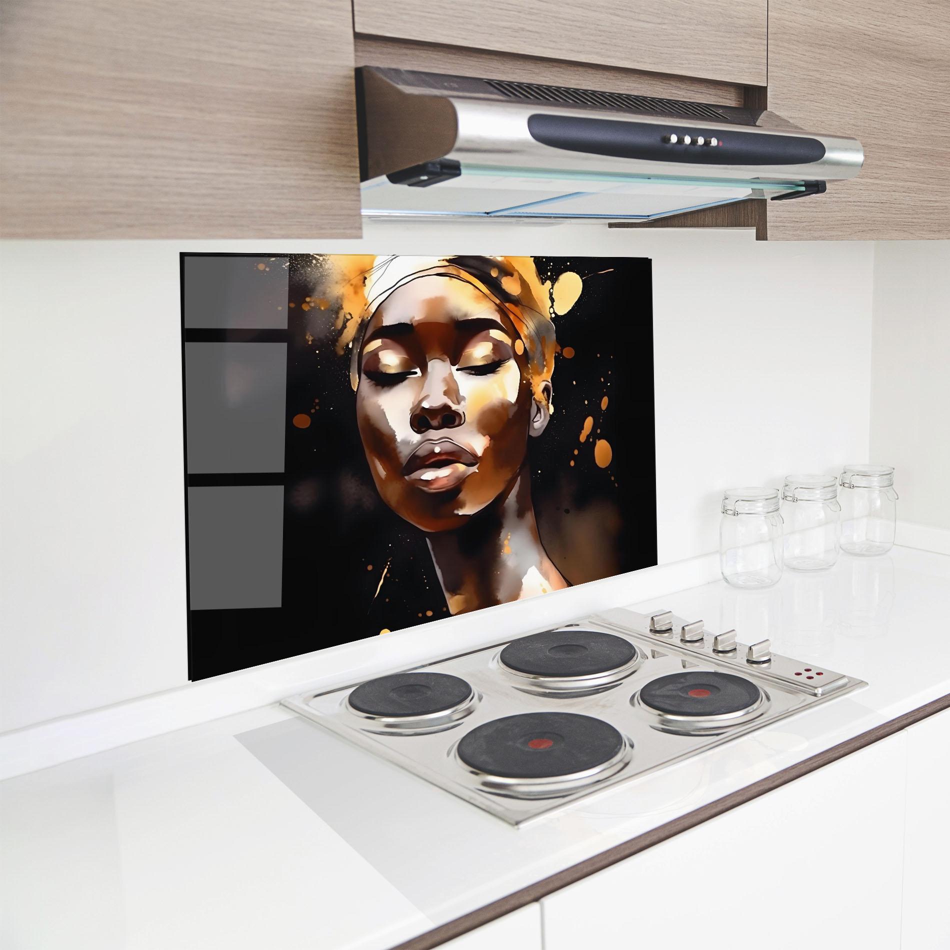 Küchenrückwand Glas Abstract Gold Woman mockup 8