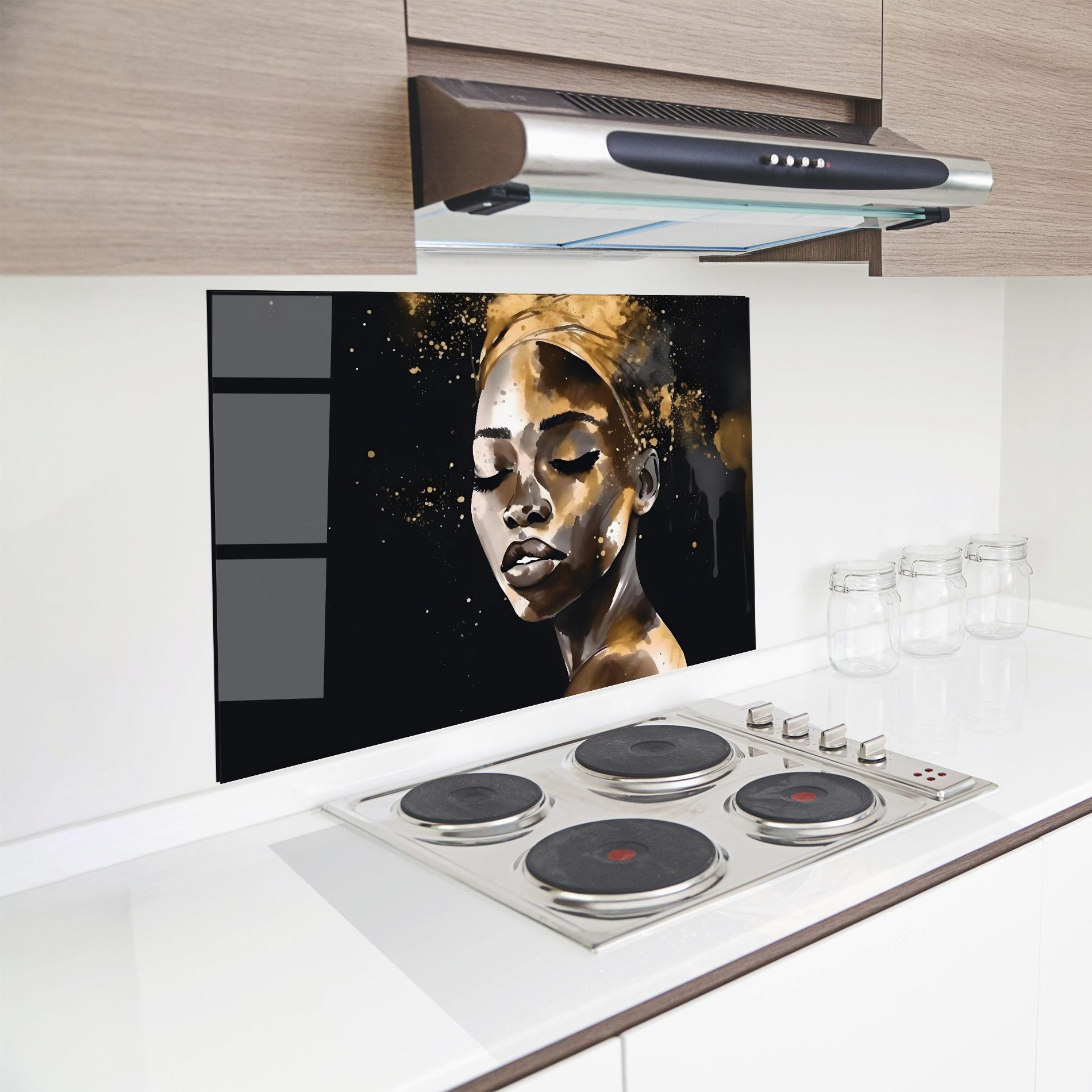 Küchenrückwand Glas Stylish Gold African mockup 8