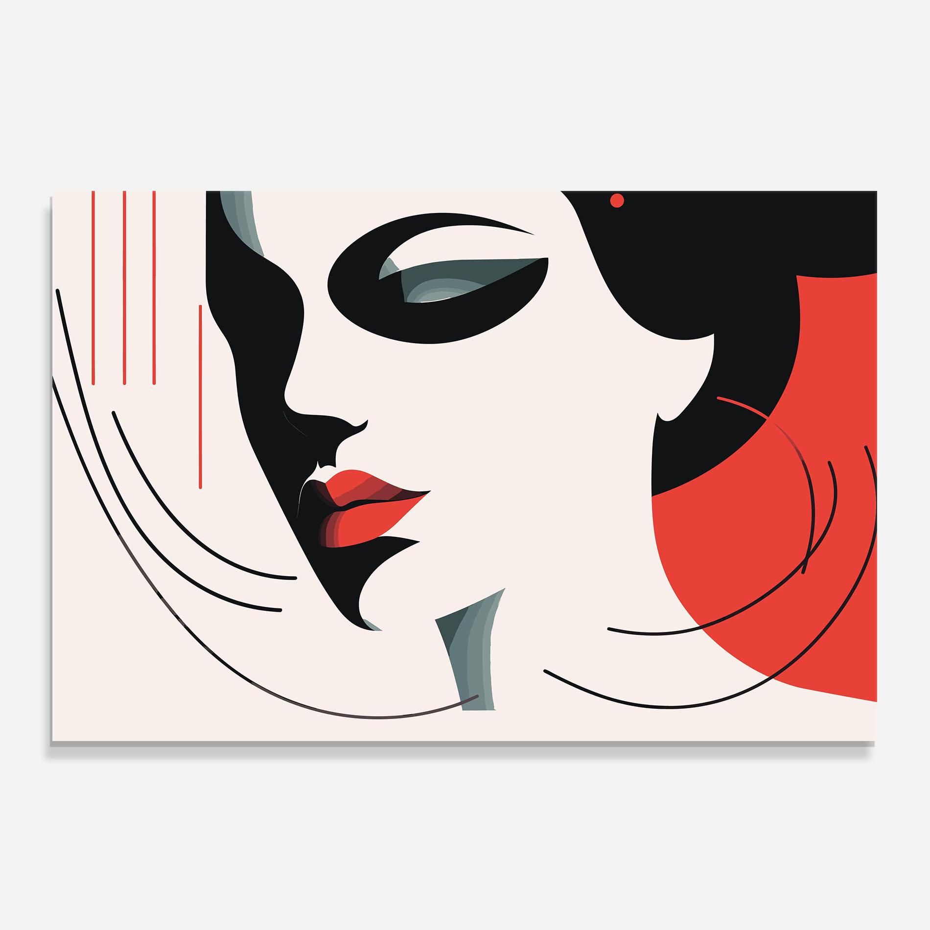 Küchenrückwand Glas Woman Red Lips mockup 0