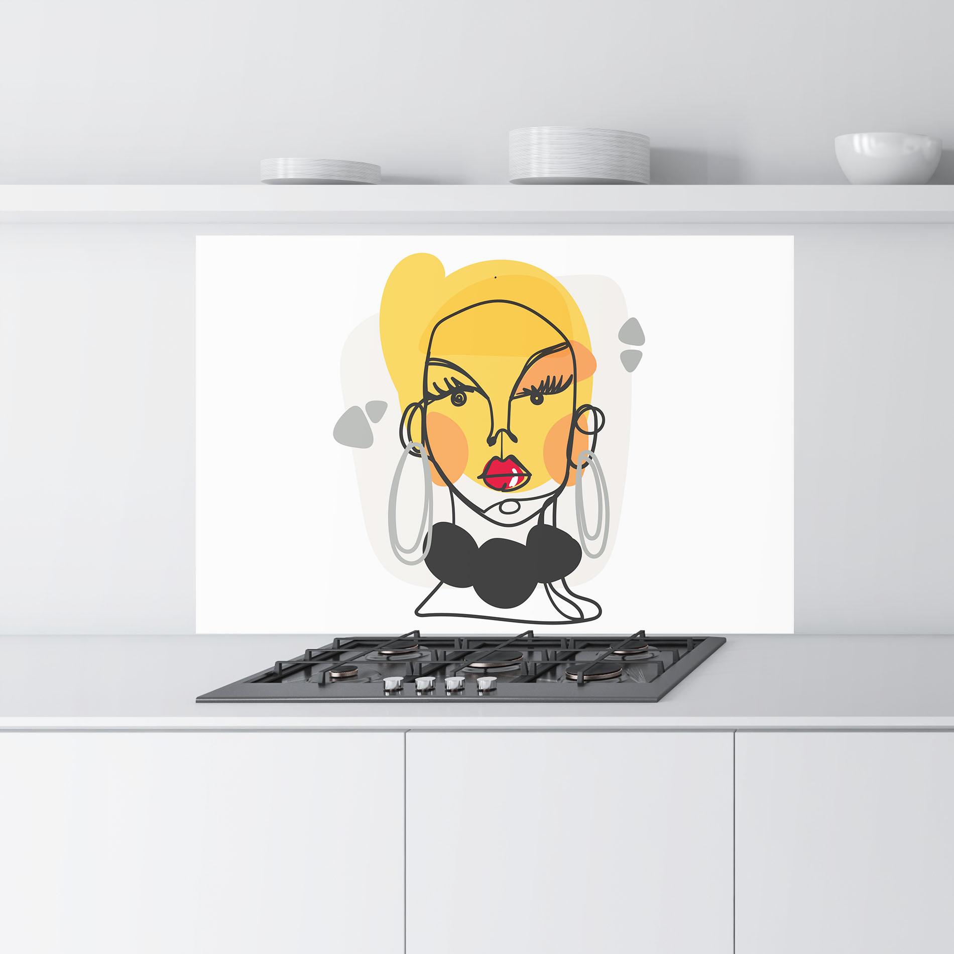 Küchenrückwand Glas Abstract Blonde Face mockup 9