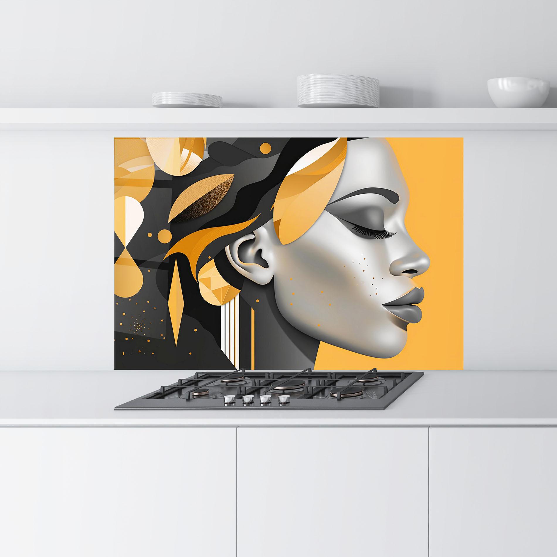 Küchenrückwand Glas Dreamy Grey Woman mockup 9