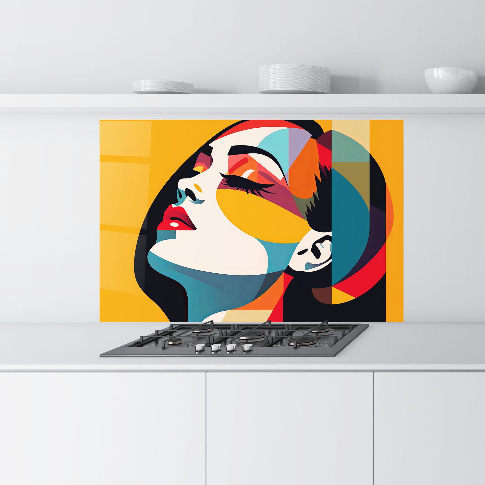 Küchenrückwand Glas Dreamy Yellow Female mockup 9