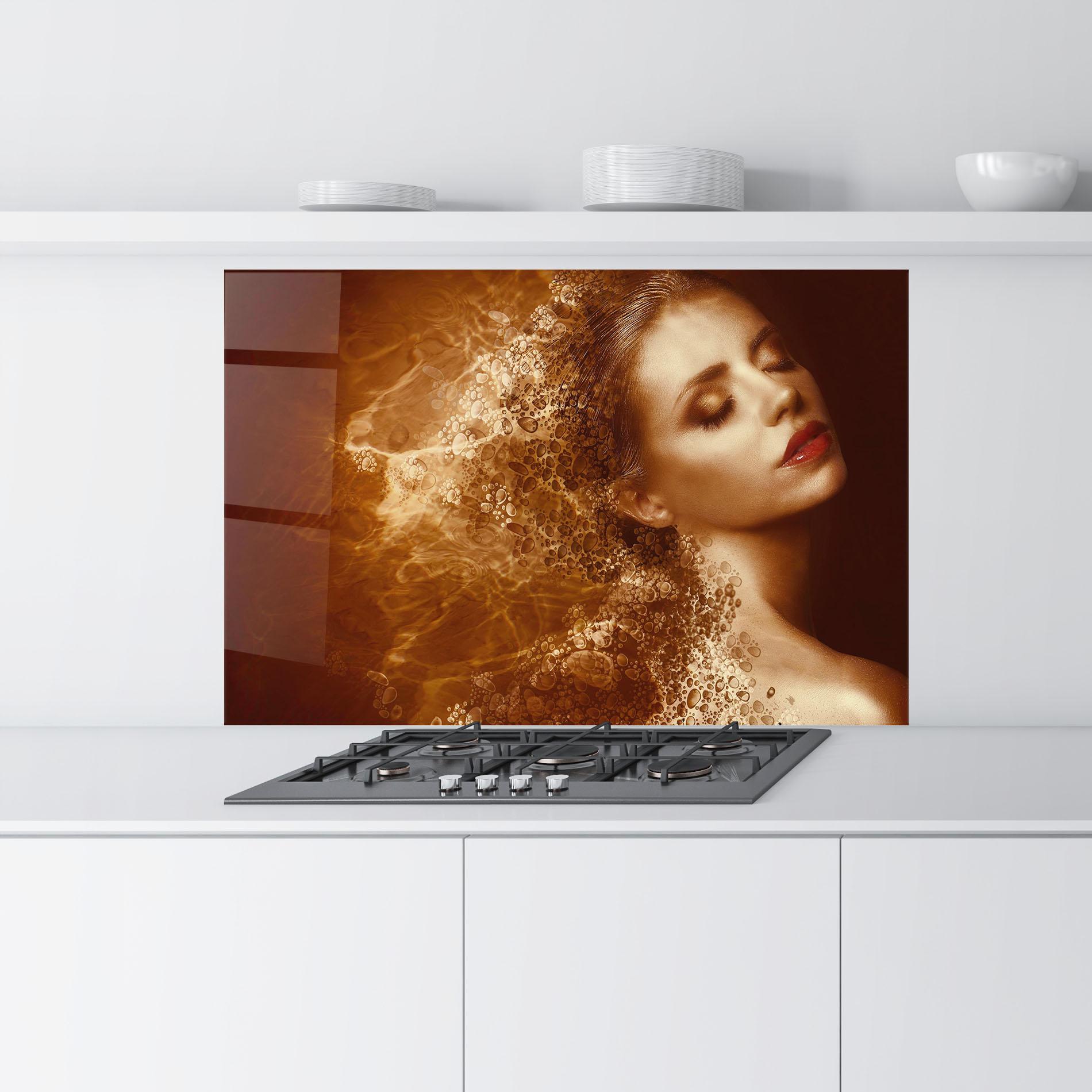 Küchenrückwand Glas Golden Beauty mockup 9