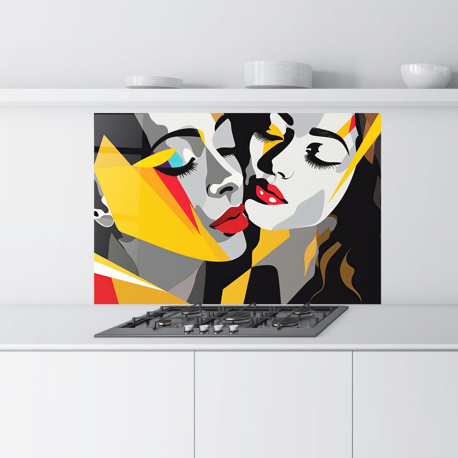 Küchenrückwand Glas Grey Yellow Women mockup 9