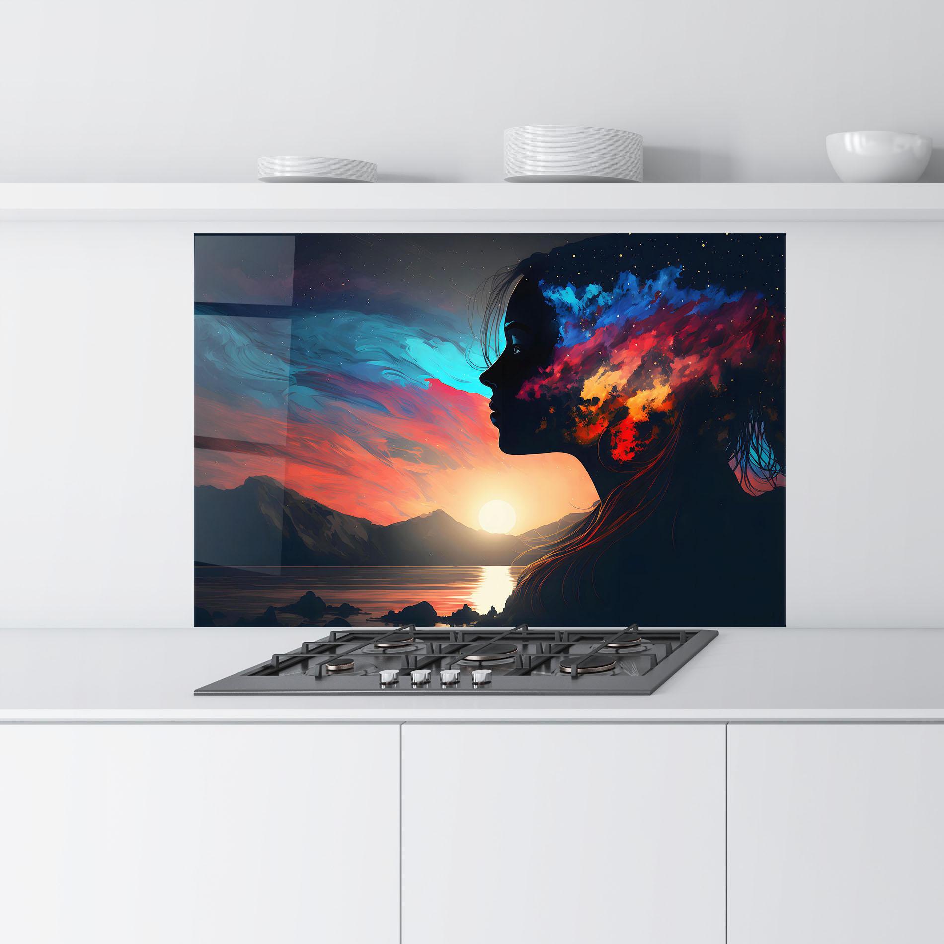 Küchenrückwand Glas Mystical Woman Silhouette mockup 9